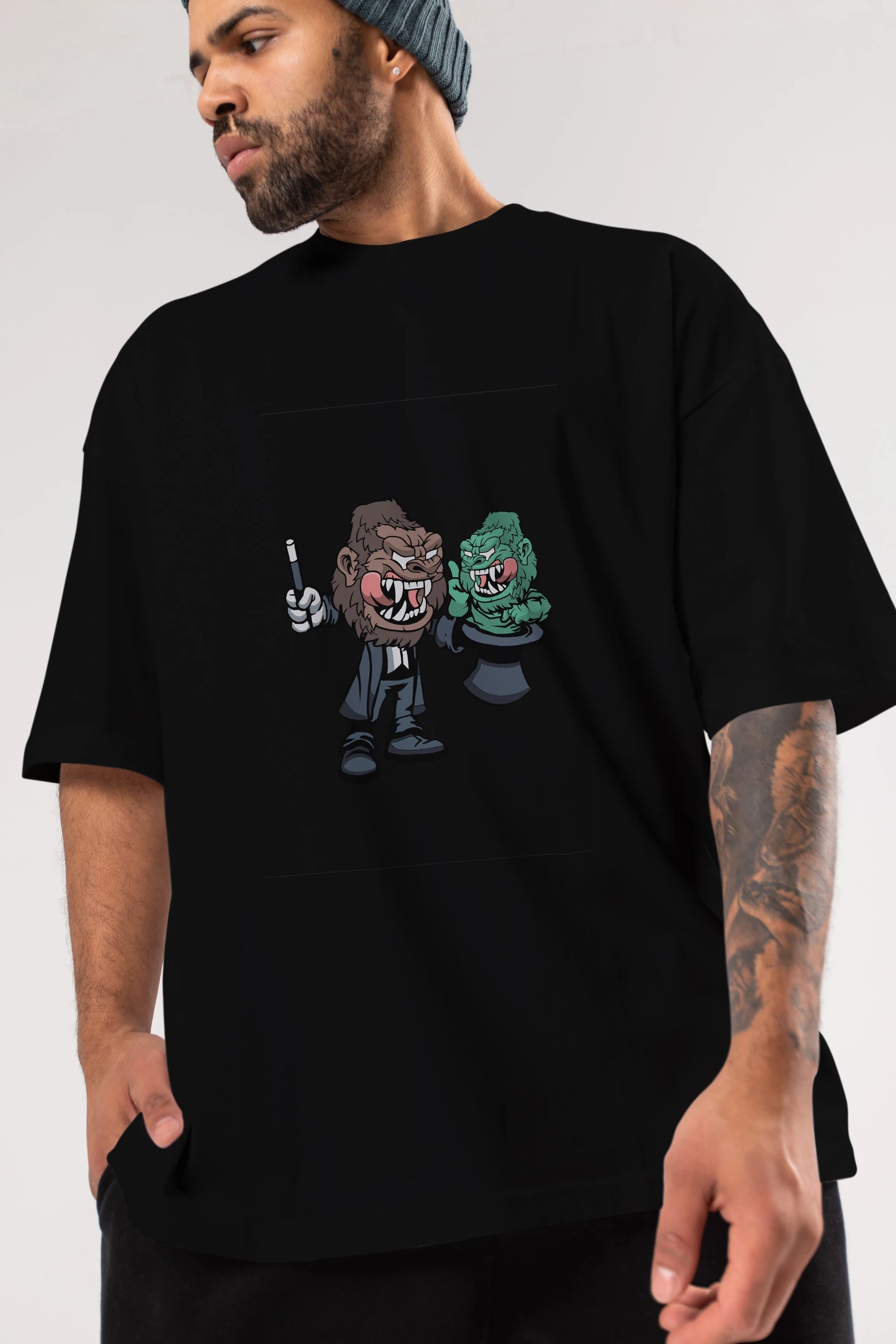 Gorilla Magician Ön Baskılı Oversize t-shirt Erkek Kadın Unisex %100 Pamuk tişort