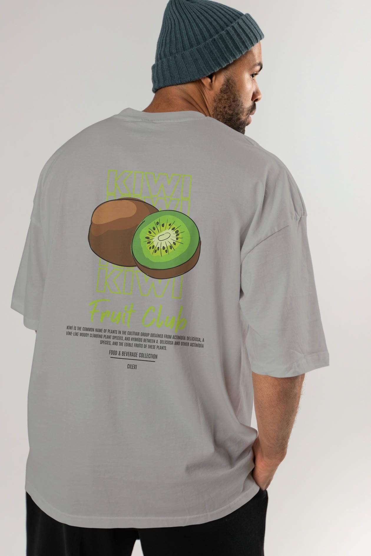 Kiwi Arka Baskılı Oversize t-shirt Erkek Kadın Pamuk Bisiklet Yaka tişort