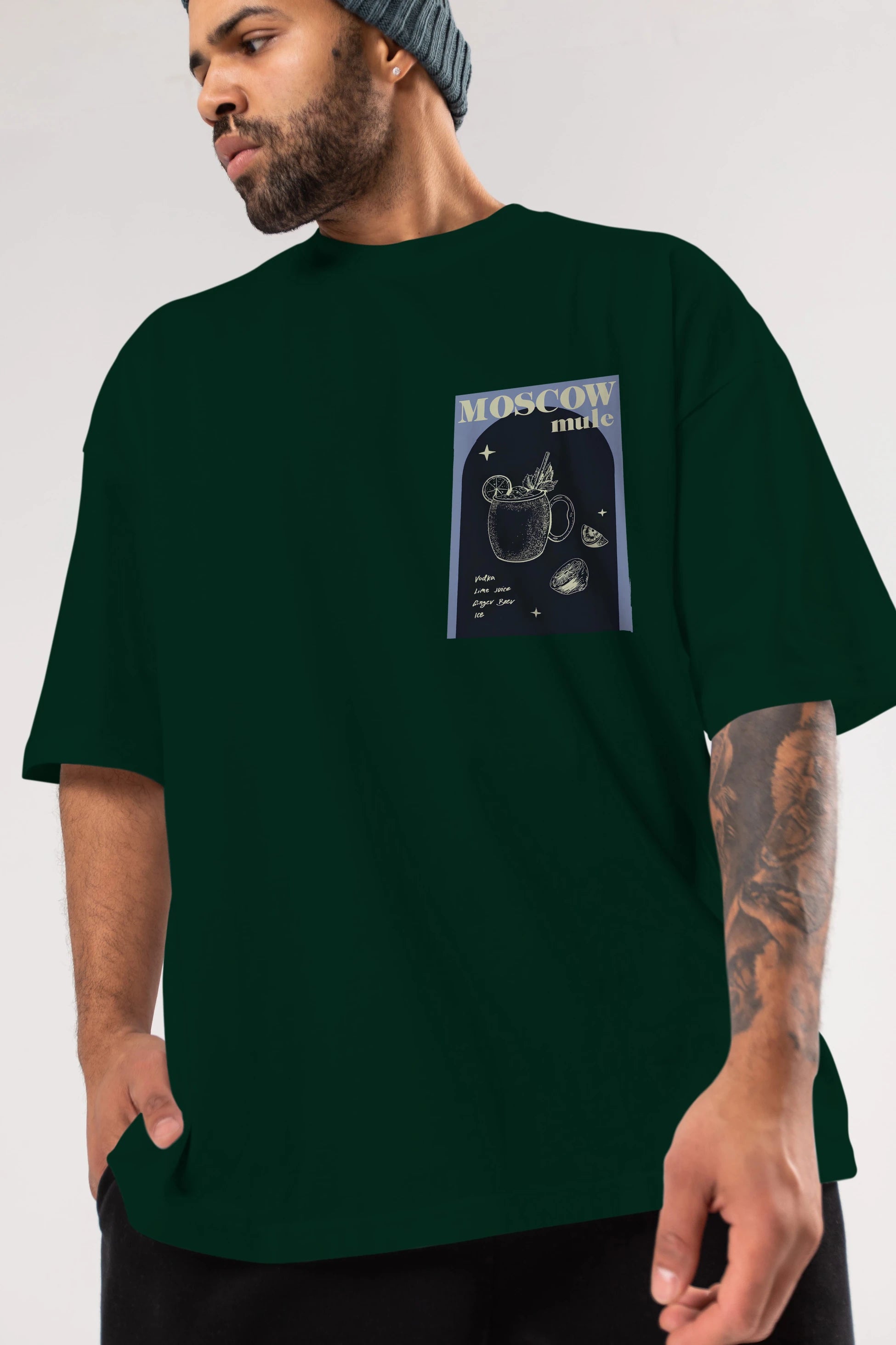 Moscow Mule Ön Sol Baskılı Oversize t-shirt Erkek Kadın Unisex %100 Pamuk Bisiklet Yaka tişort