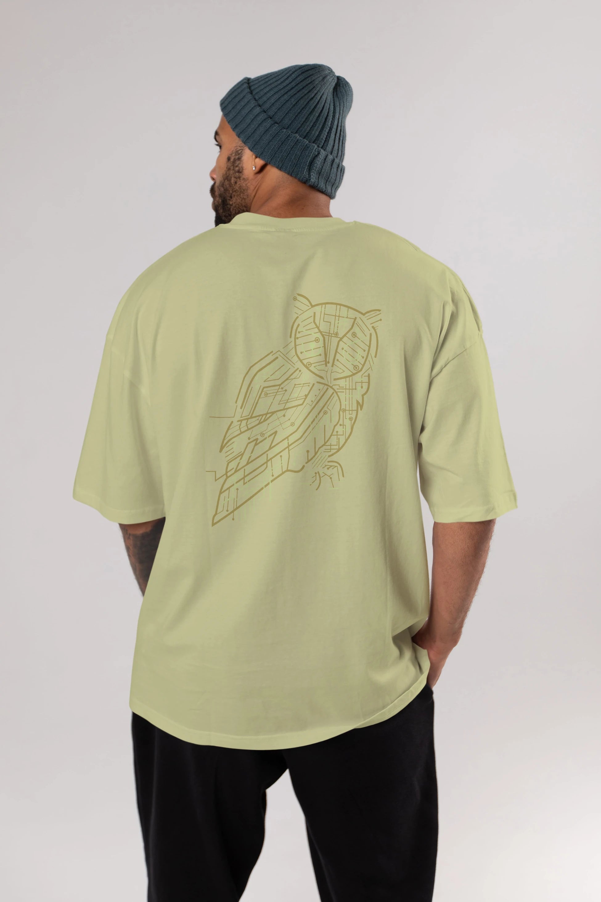 Electrical Owl Arka Baskılı Oversize t-shirt %100 pamuk Erkek Kadın Unisex