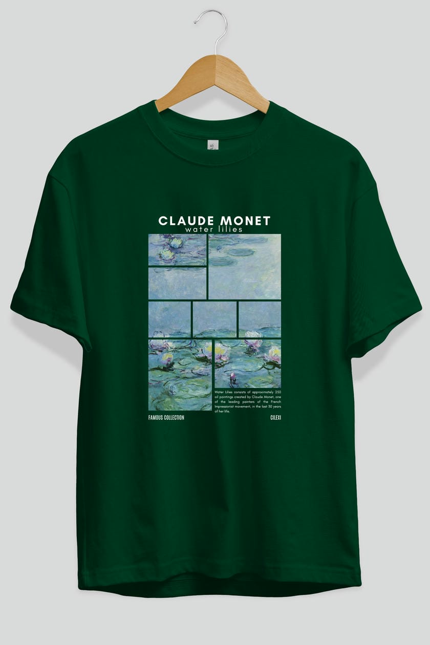 Claude Monet ön Baskılı Oversize t-shirt Erkek Kadın Bisiklet Yaka Pamuk tişort