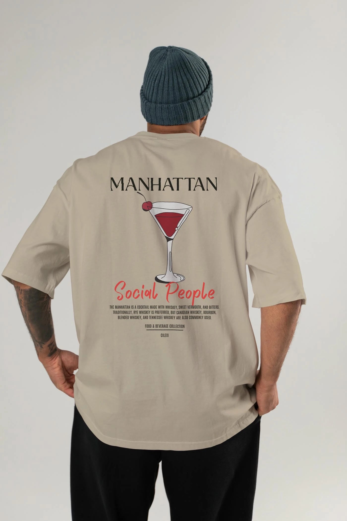 Manhattan Kokteyl Serisi Baskılı Oversize t-shirt Erkek Kadın Unisex %100 Pamuk Bisiklet Yaka tişort