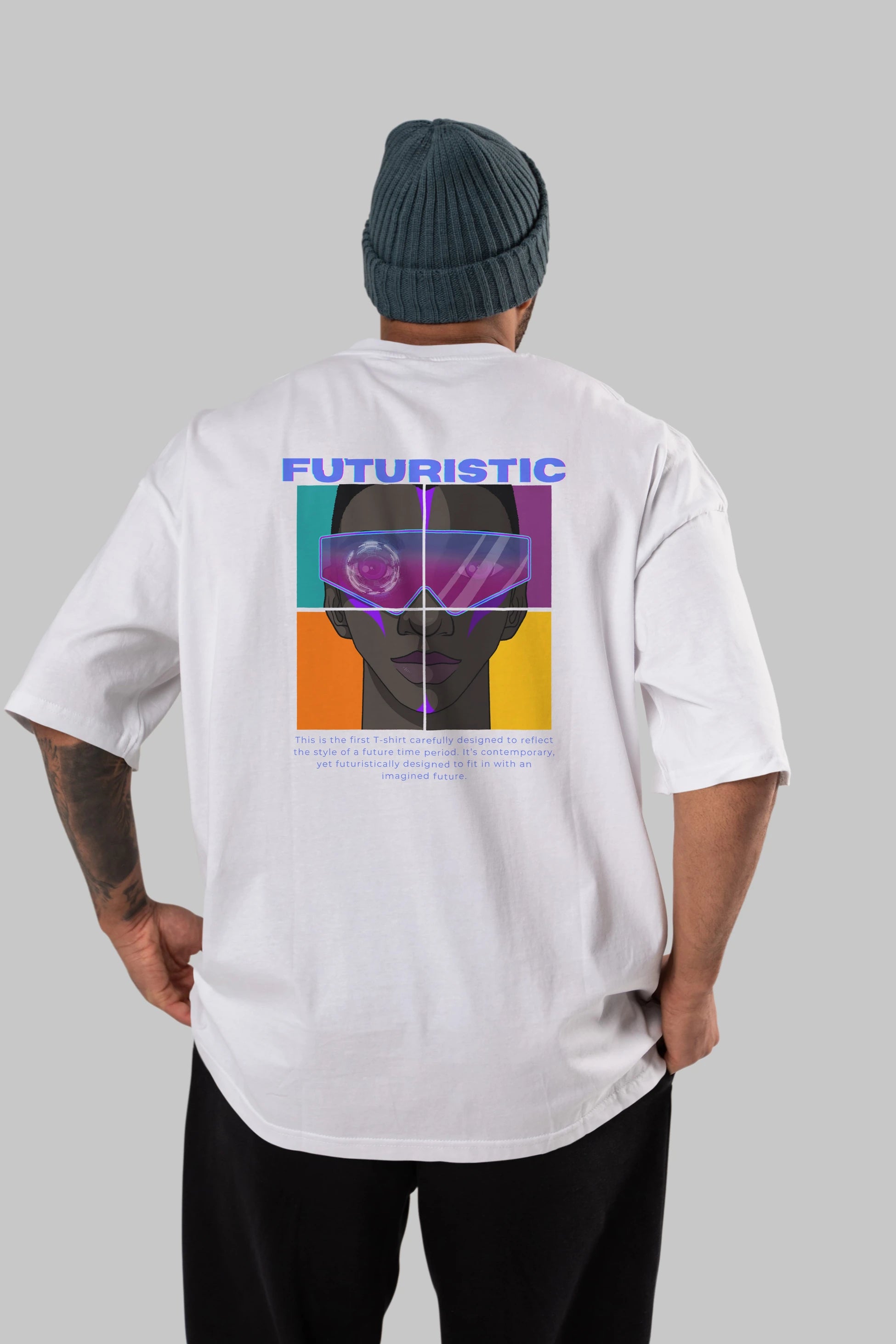 Futuristic Streetwear Arka Baskılı Oversize t-shirt Erkek Kadın Unisex