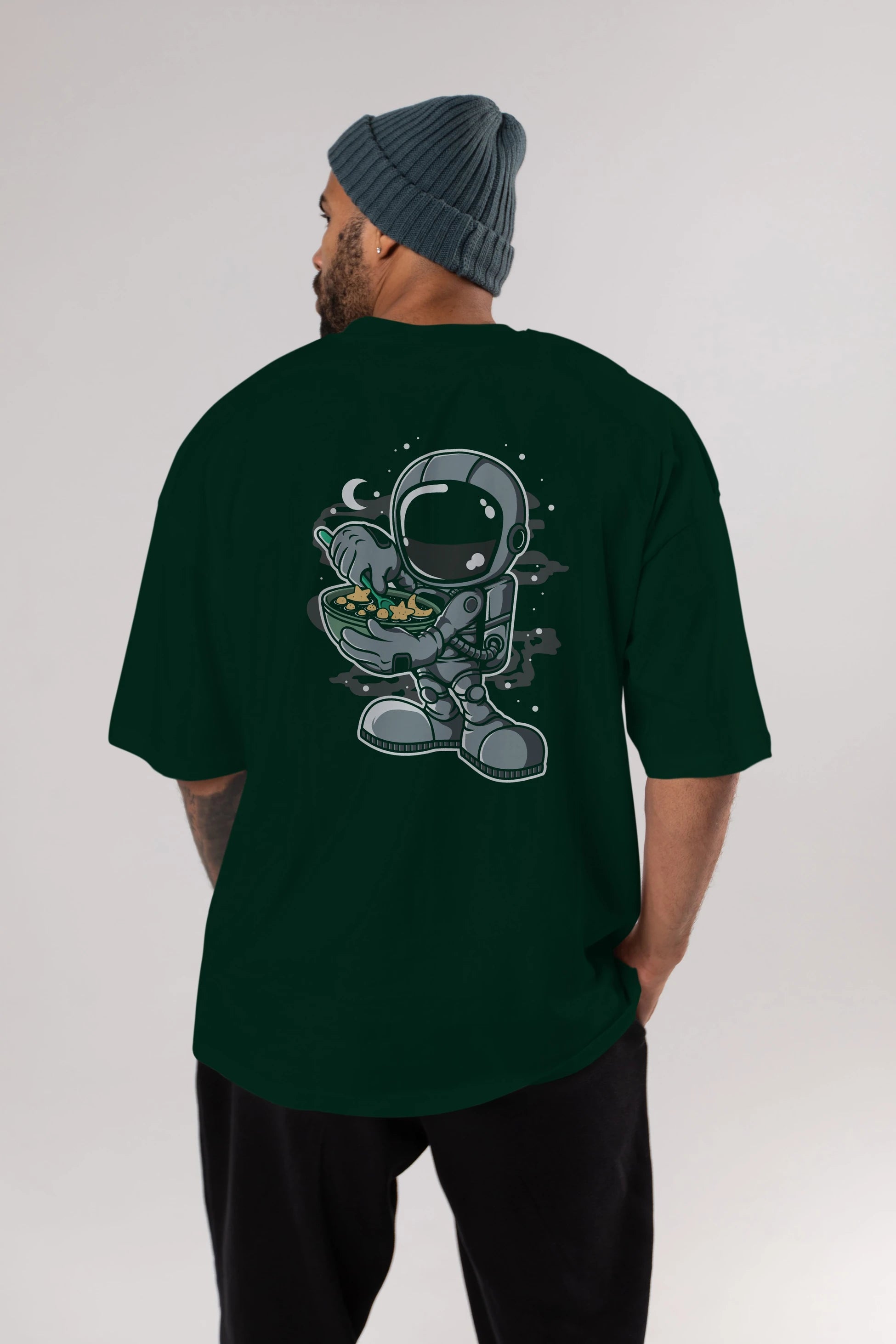 Astronaut Star Flakes Arka Baskılı Oversize t-shirt Erkek Kadın Unisex