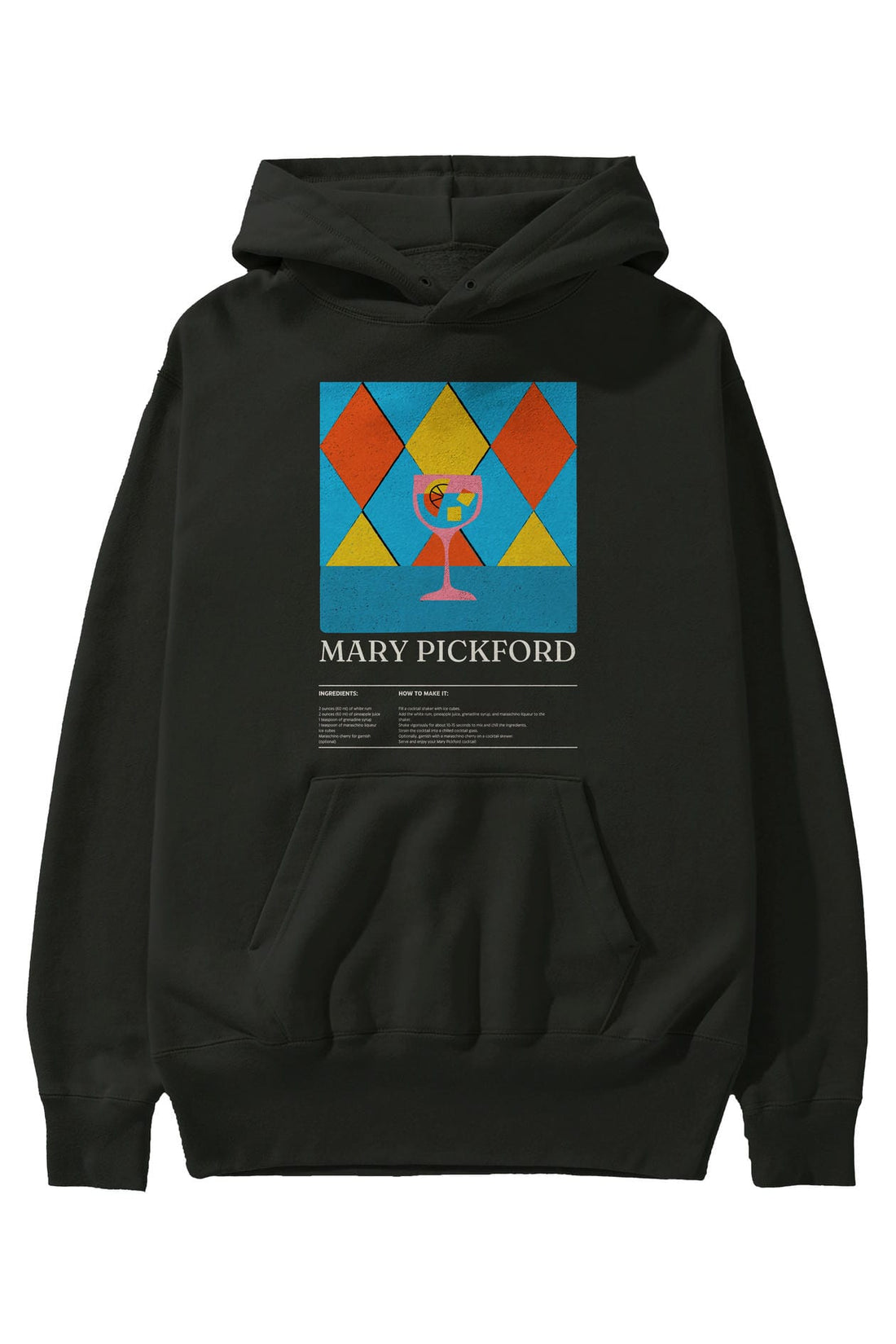 Mary Pickford Kokteyl ön Baskılı Hoodie Oversize Kapüşonlu Sweatshirt Erkek Kadın