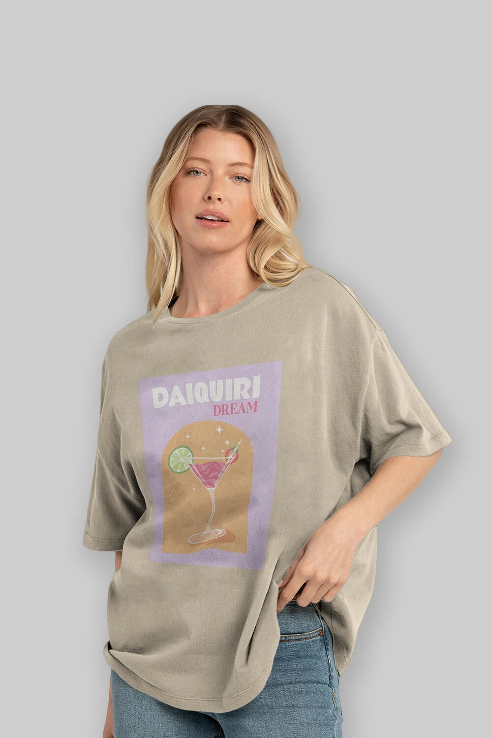 Daiquiri Dream Ön Baskılı Oversize t-shirt Erkek Kadın Unisex %100 Pamuk Bisiklet Yaka tişort