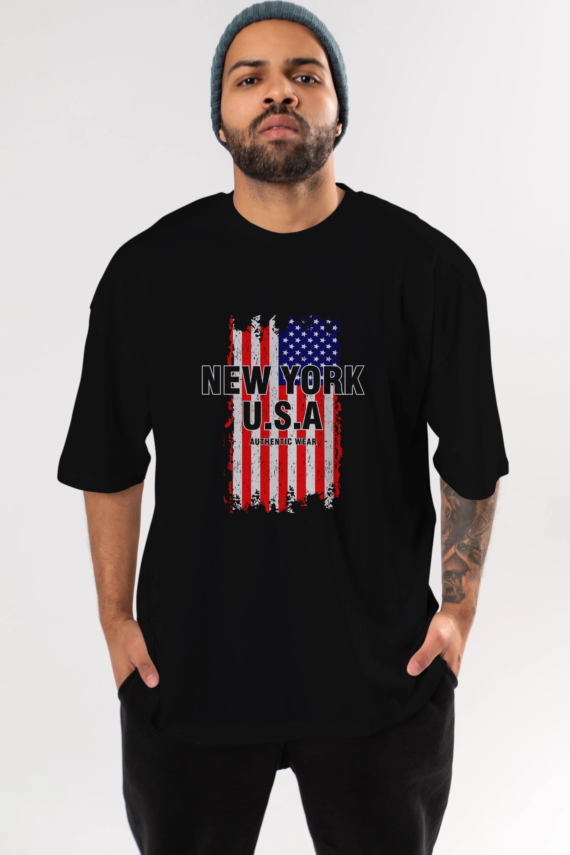 New York Usa Ön Baskılı Oversize t-shirt Erkek Kadın Unisex