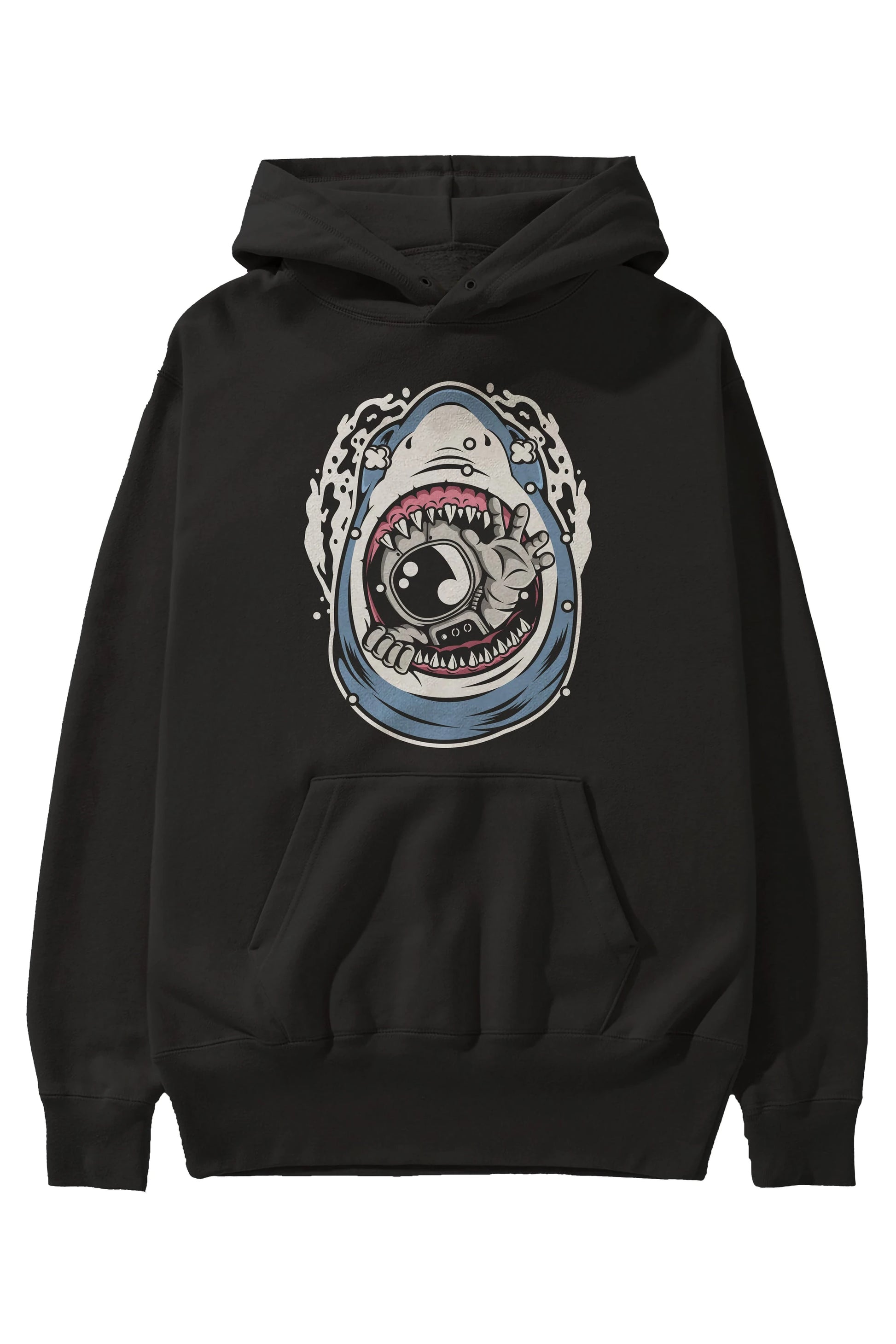Astronaut Shark Ön Baskılı Hoodie Oversize Kapüşonlu Sweatshirt Erkek Kadın Unisex