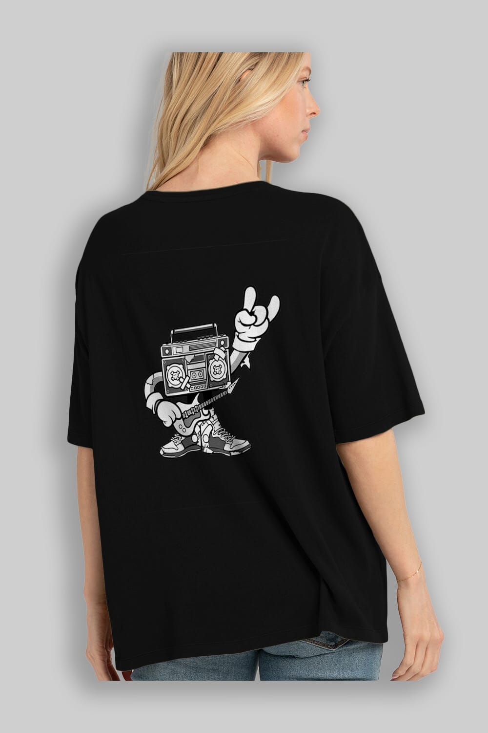 Boombox Rockstar Arka Baskılı Oversize t-shirt Erkek Kadın Unisex %100 Pamuk tişort