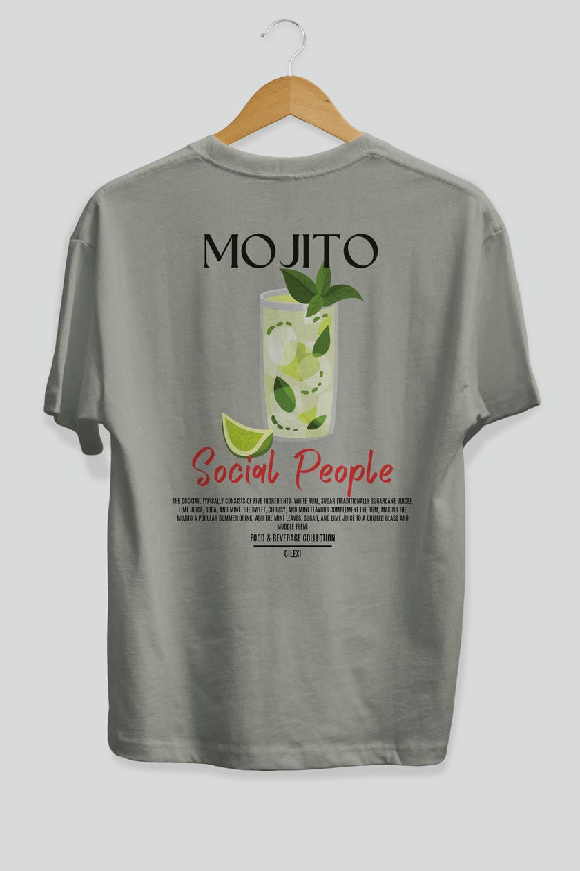 Mojıto Kokteyl Serisi Baskılı Oversize t-shirt Erkek Kadın Unisex %100 Pamuk Bisiklet Yaka tişort