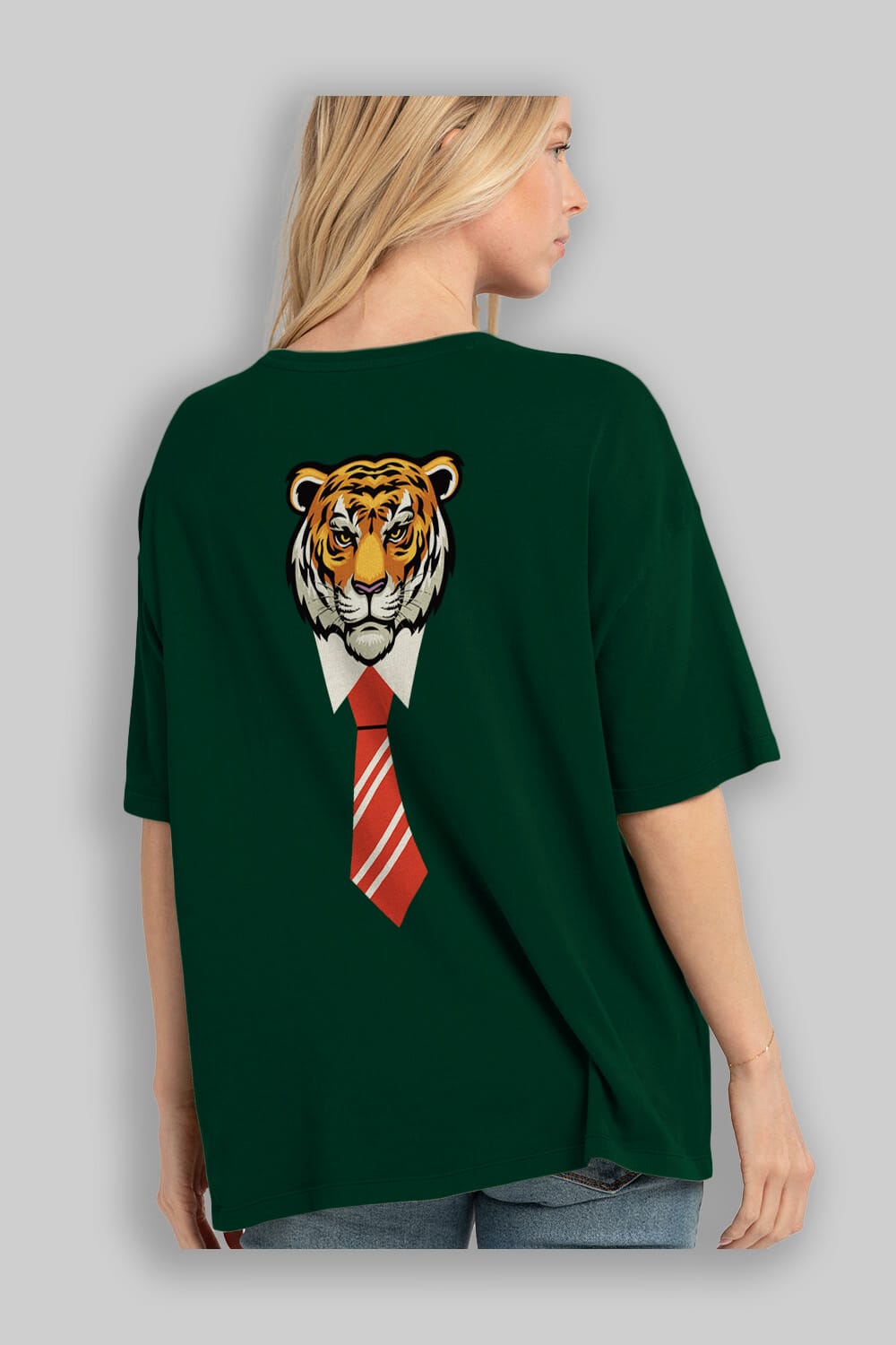 Tiger With Tie Arka Baskılı Oversize t-shirt Erkek Kadın Unisex