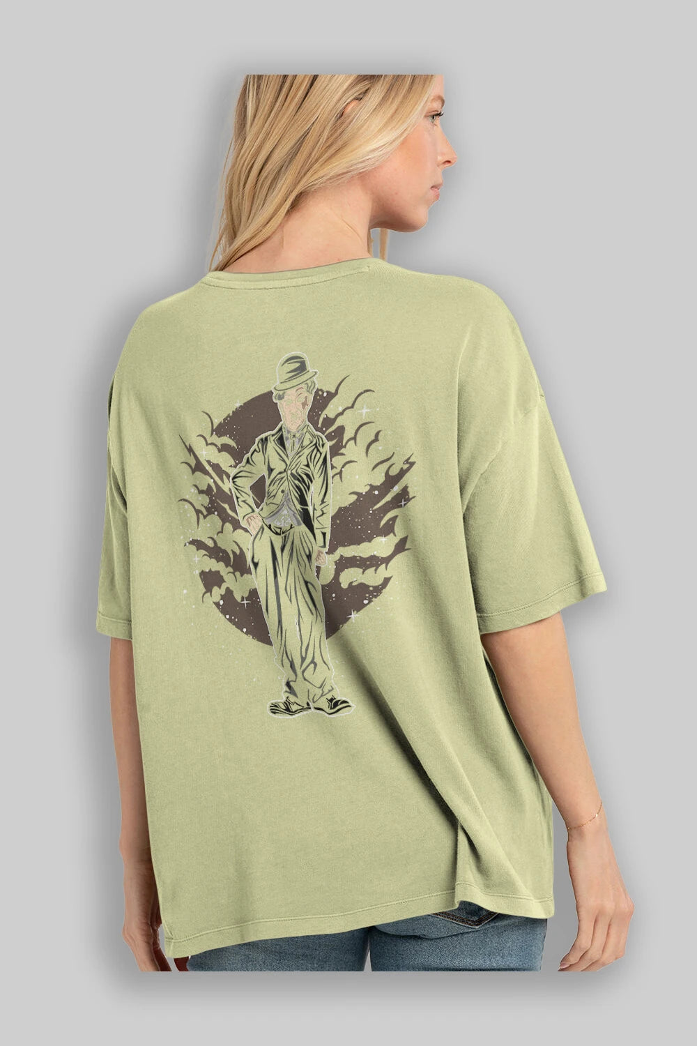CHAPLIN Arka Baskılı Oversize t-shirt Erkek Kadın Unisex %100 Pamuk