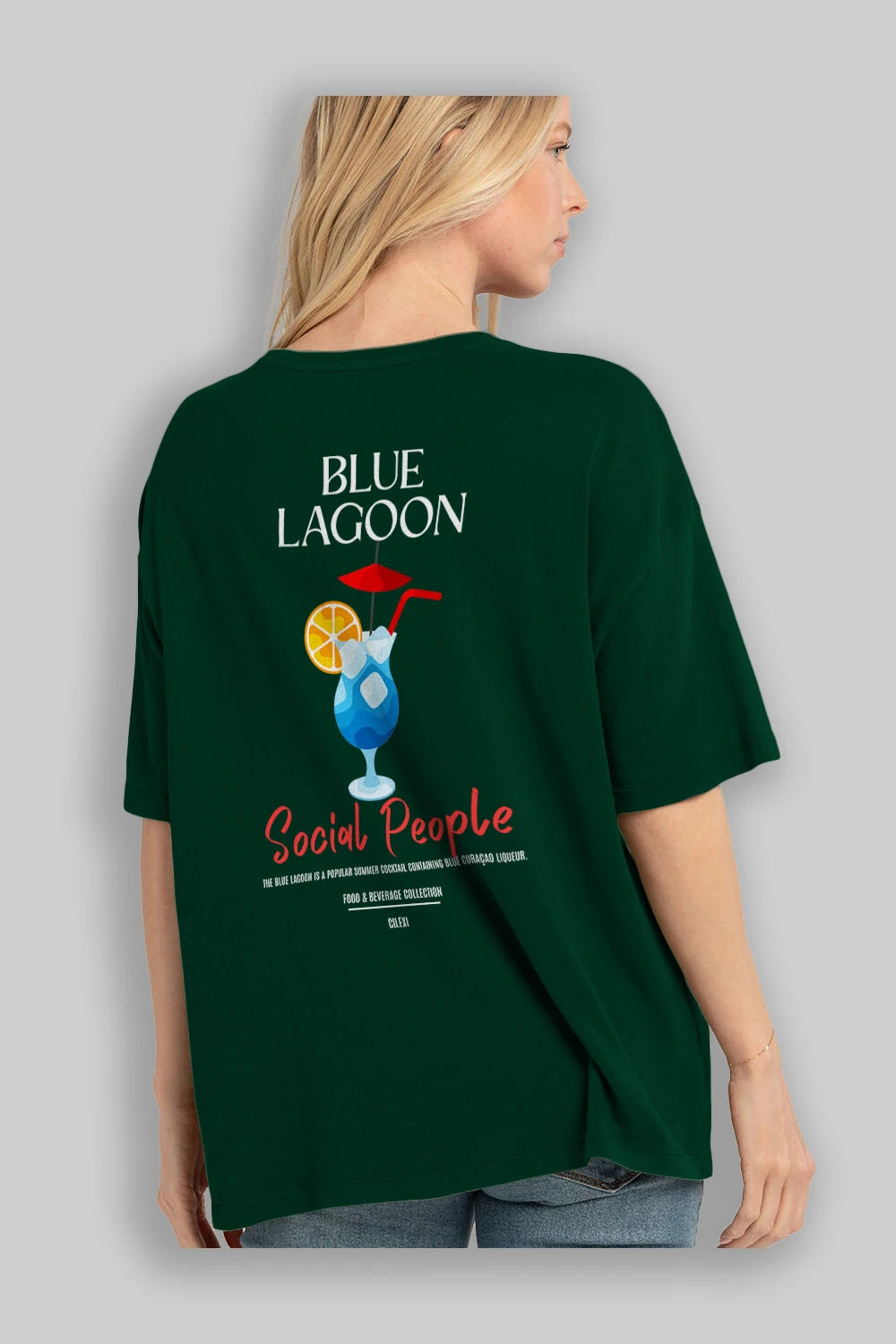 Blue Lagoon Kokteyl Serisi Baskılı Oversize t-shirt Erkek Kadın Unisex %100 Pamuk Bisiklet Yaka tişort