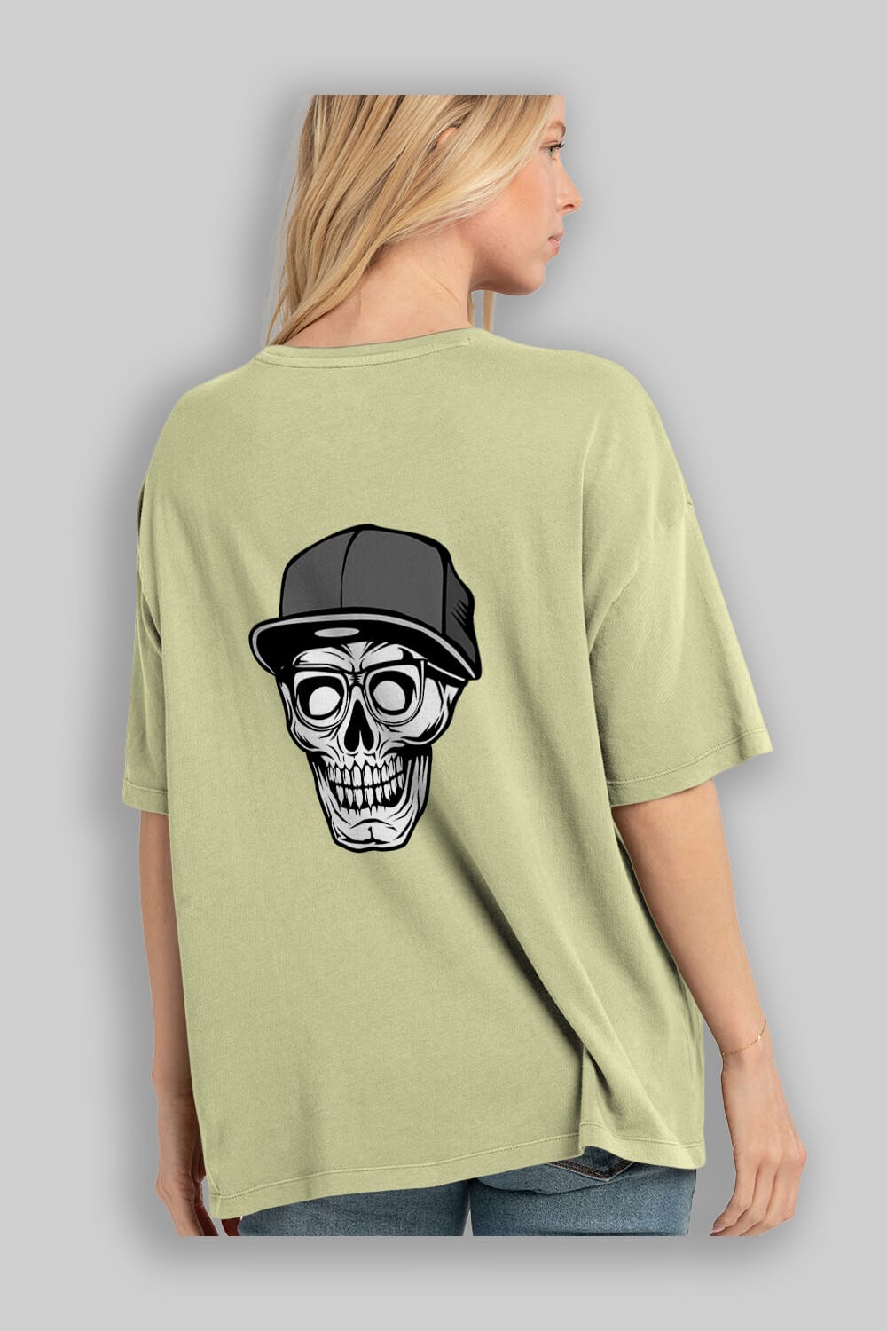 Skull With Hat Arka Baskılı Oversize t-shirt Erkek Kadın Unisex %100 Pamuk tişort