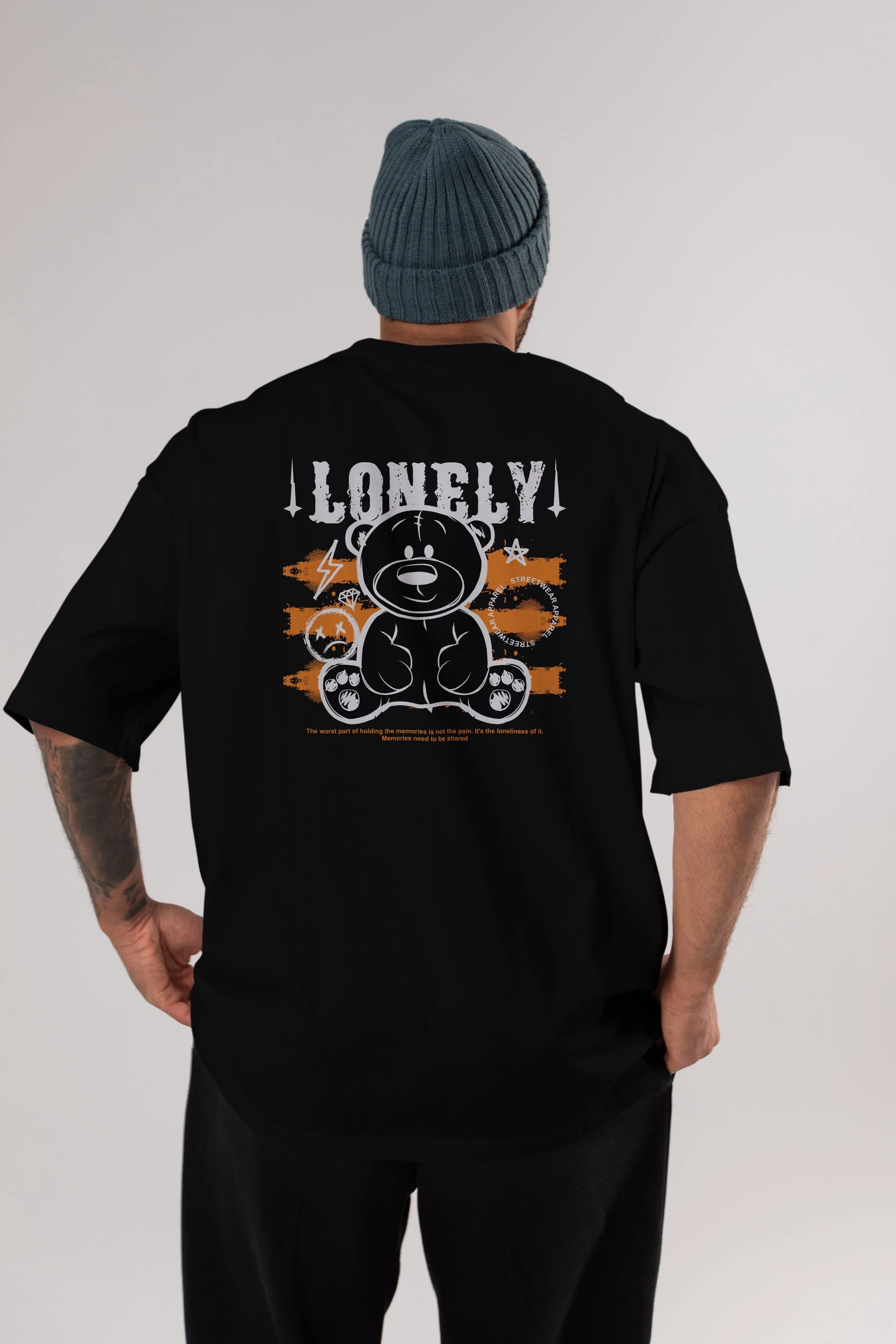 Teddy Bear Lonely Arka Baskılı Oversize t-shirt Erkek Kadın Unisex