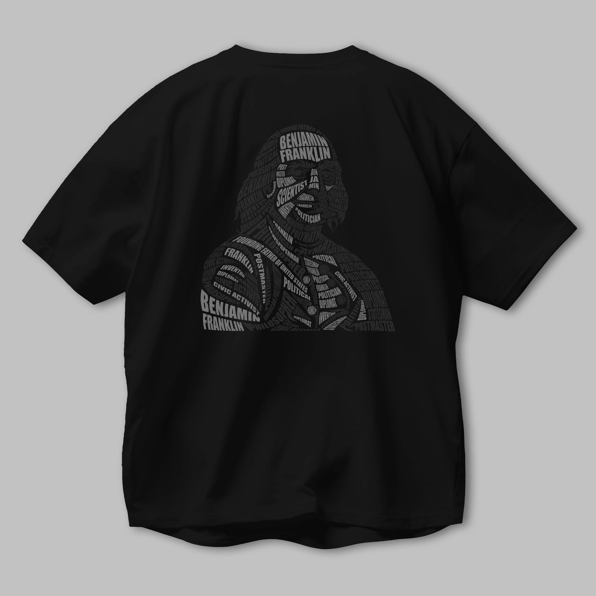 Benjamin Franklin Calligram Arka Baskılı Oversize t-shirt %100 pamuk Erkek Kadın Unisex