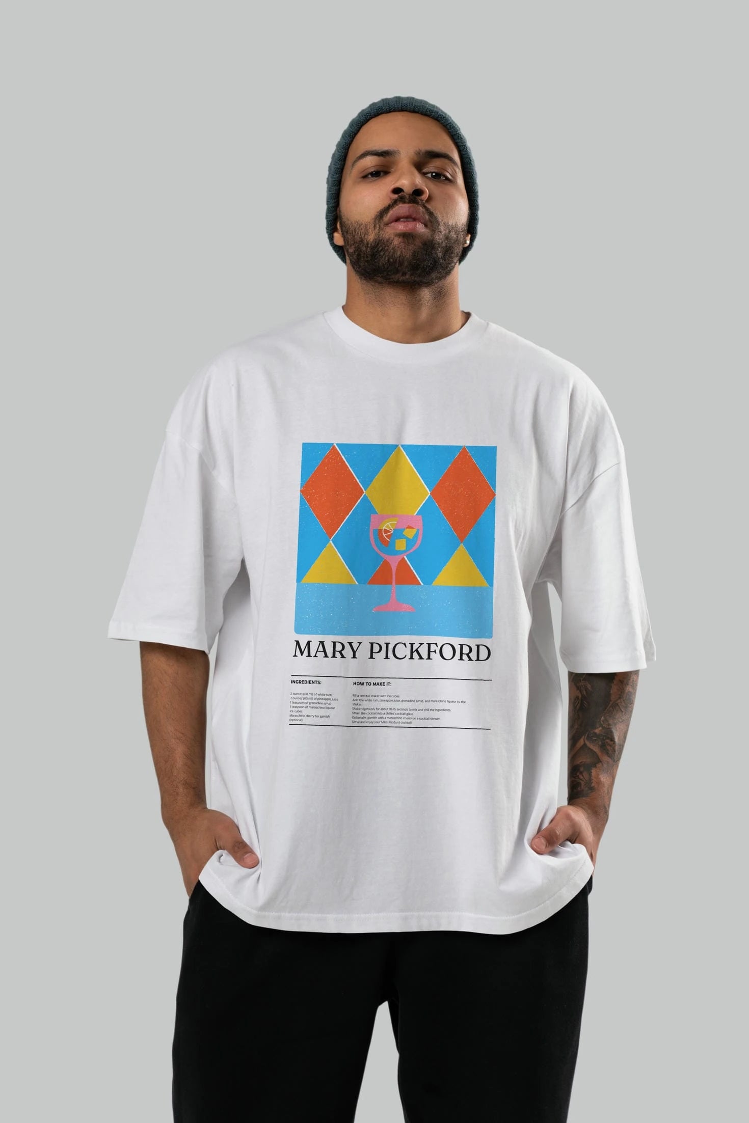Mary Pickford Kokteyl Ön Baskılı Oversize t-shirt Erkek Kadın %100 Pamuk Bisiklet Yaka tişort