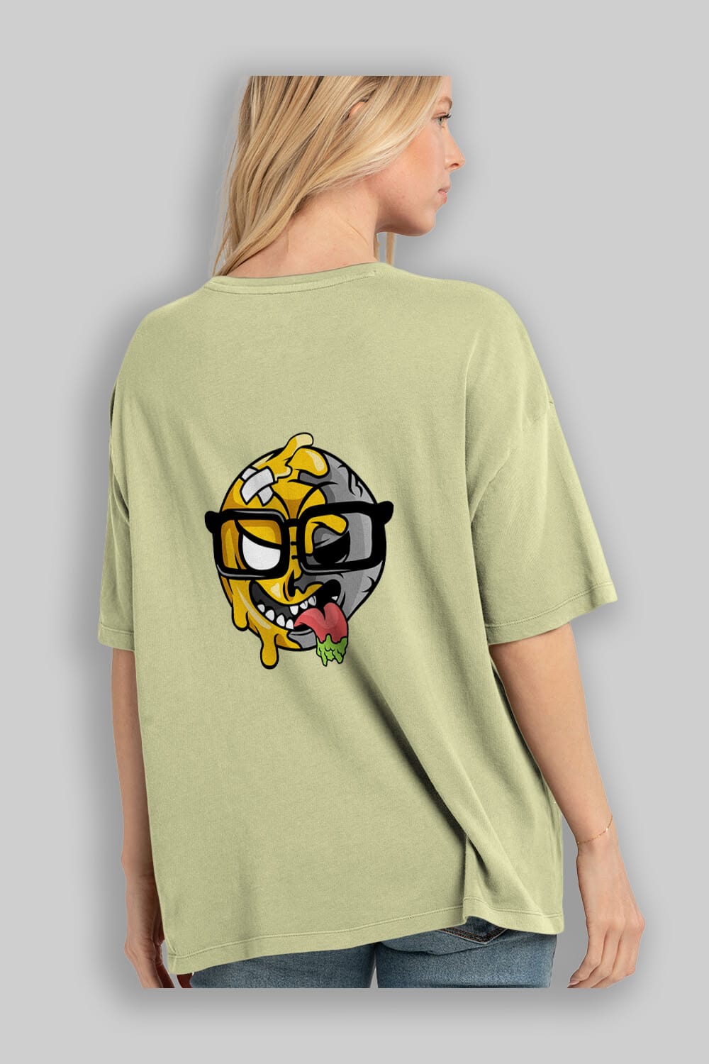 Smiley Nerd Arka Baskılı Oversize t-shirt Erkek Kadın Unisex %100 Pamuk tişort