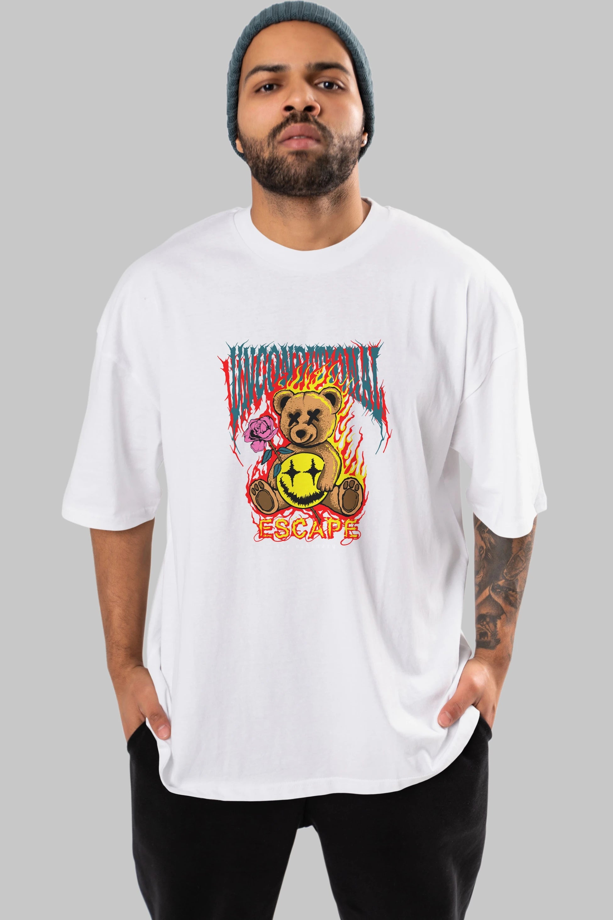 Escape Bear Ön Baskılı Oversize t-shirt Erkek Kadın Unisex