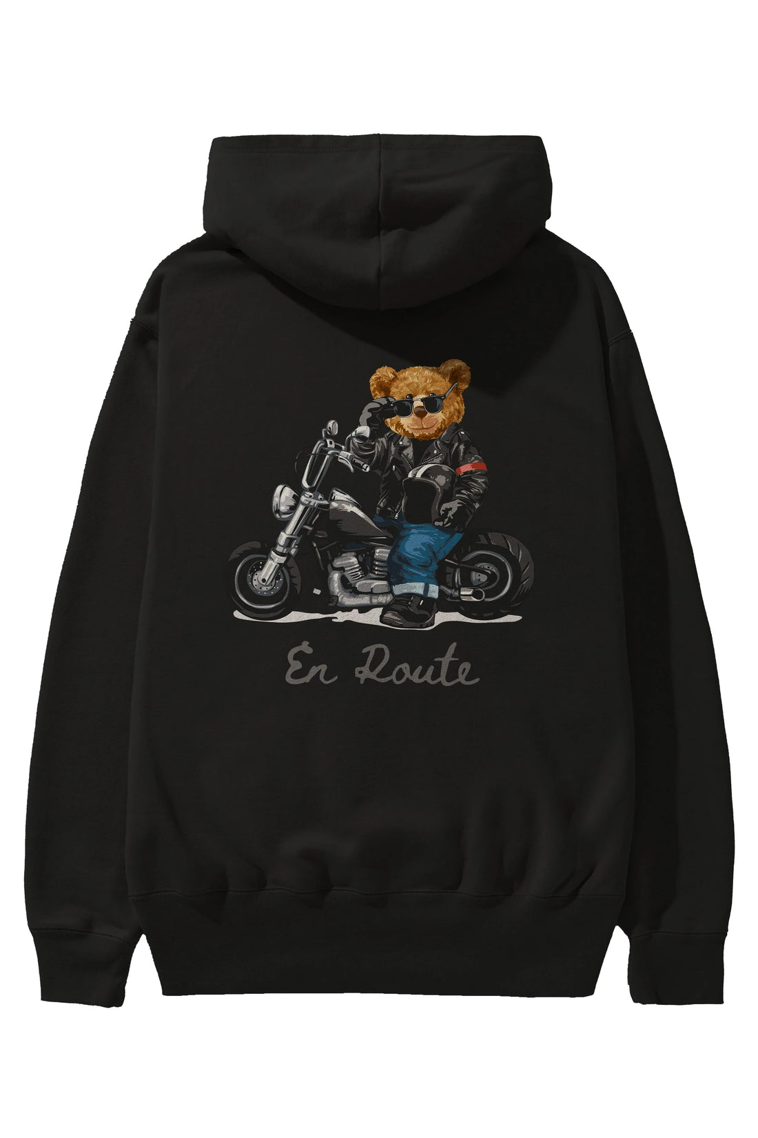 Teddy Bear En Route Arka Baskılı Hoodie Oversize Kapüşonlu Sweatshirt Erkek Kadın Unisex