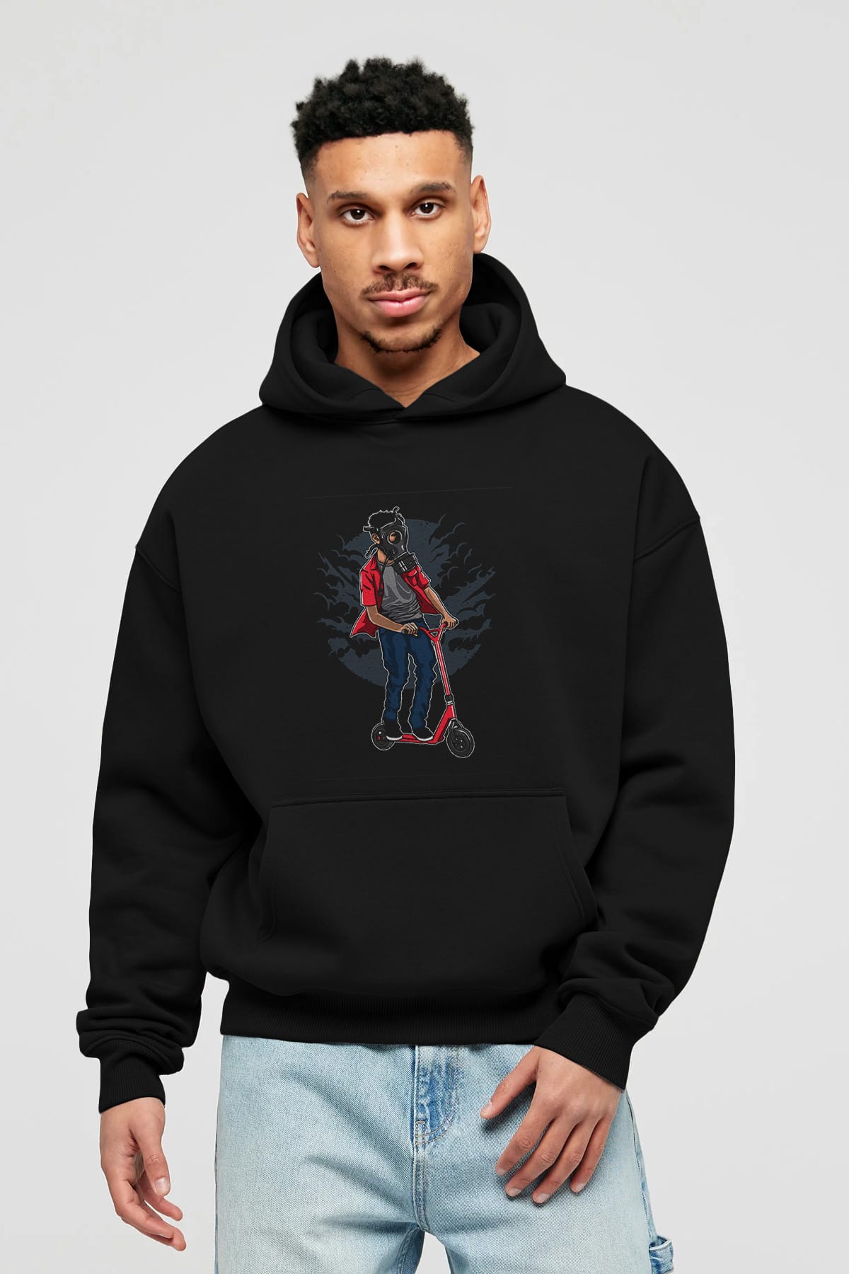 Gasmask Rider Ön Baskılı Hoodie Oversize Kapüşonlu Sweatshirt Erkek Kadın Unisex