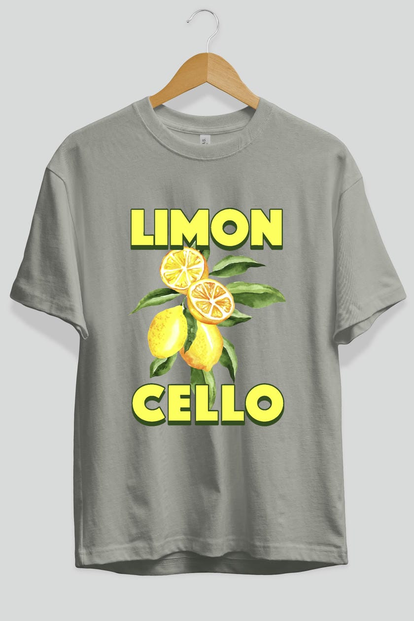 Limoncello Lemon Ön Baskılı Oversize t-shirt Erkek Kadın Pamuk Bisiklet Yaka tişort