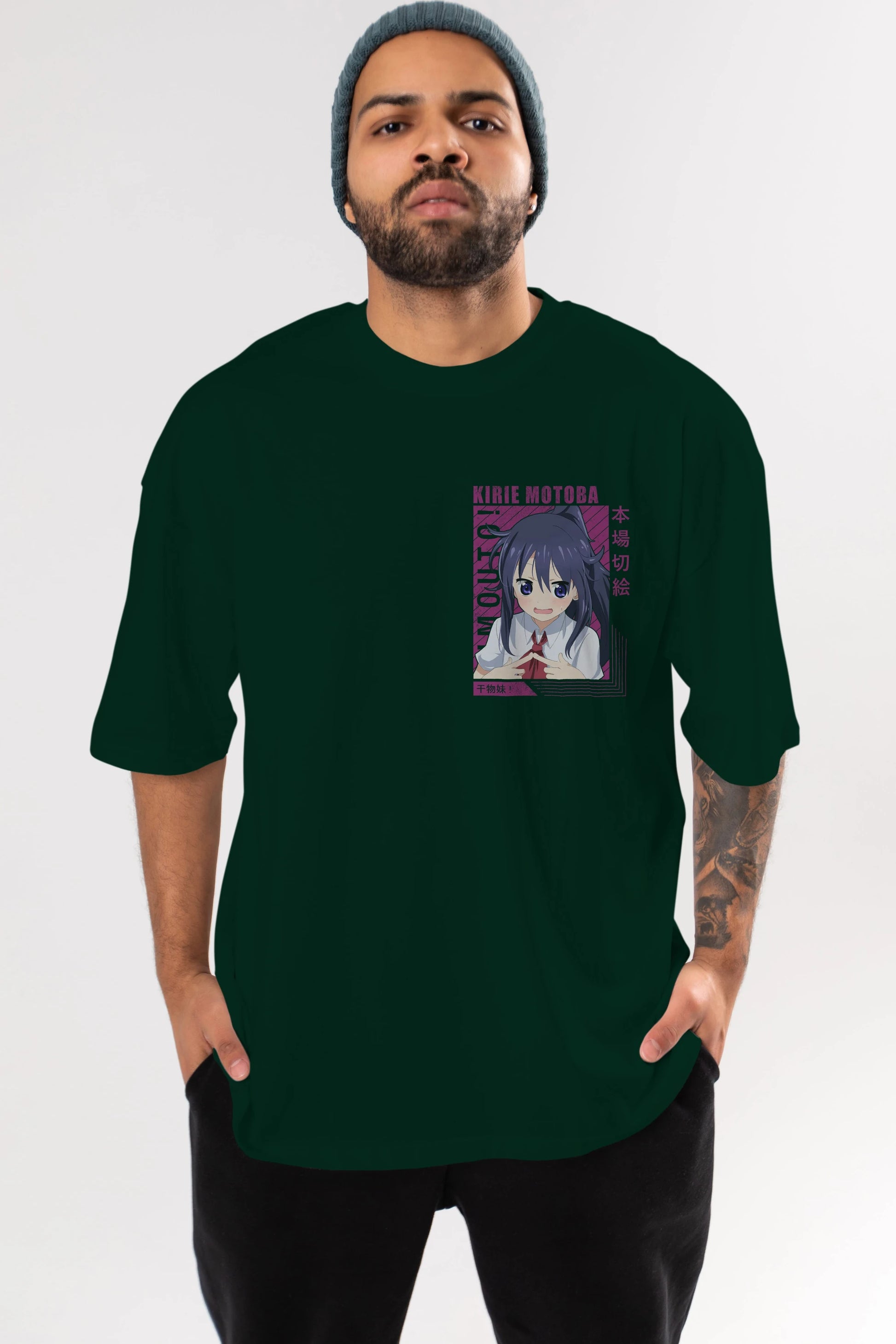 Kirie Motoba 4 Ön Sol Baskılı Oversize t-shirt Erkek Kadın Unisex %100 Pamuk Bisiklet Yaka tişort