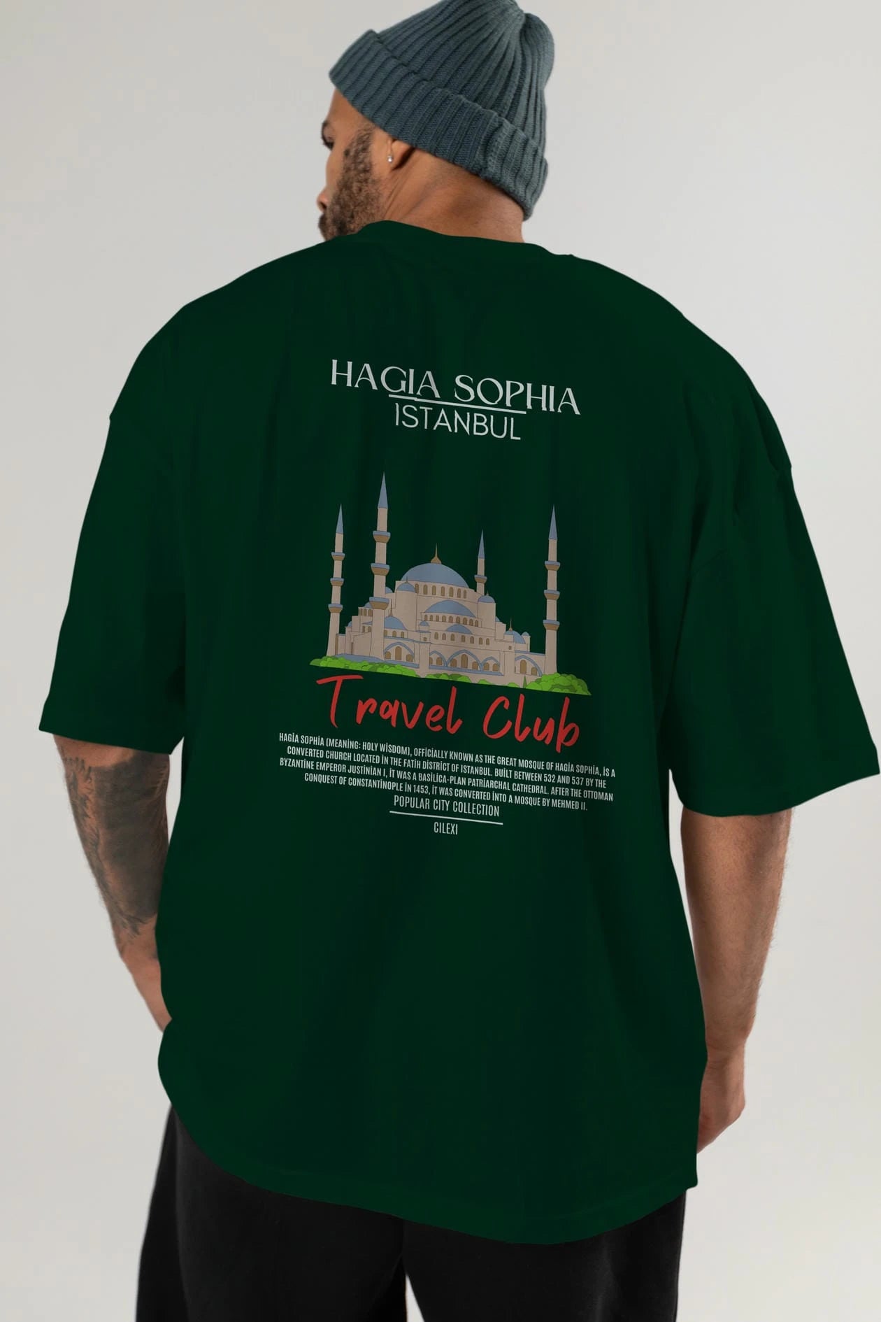 Hagia Sophia İstanbul Arka Baskılı Oversize t-shirt Erkek Kadın Pamuk Bisiklet Yaka tişort