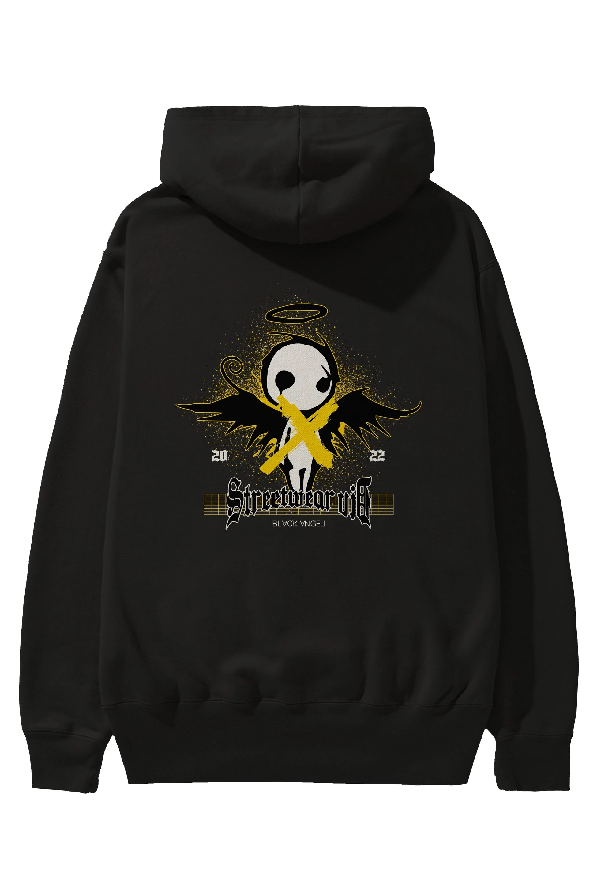 Black Angel Arka Baskılı Hoodie Oversize Kapüşonlu Sweatshirt Erkek Kadın Unisex
