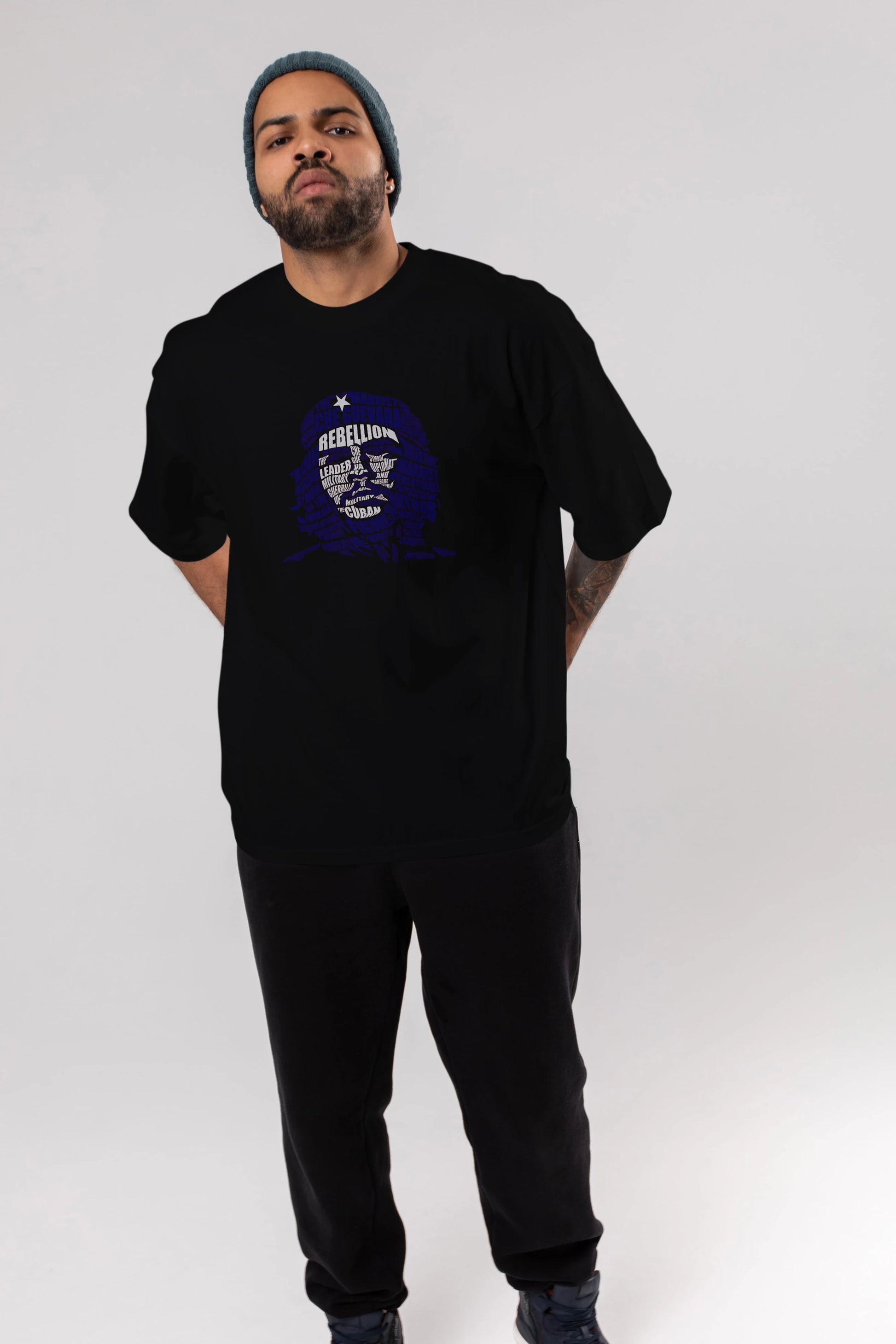 Che Guevara Calligram Ön Baskılı Oversize t-shirt %100 pamuk Erkek Kadın Unisex