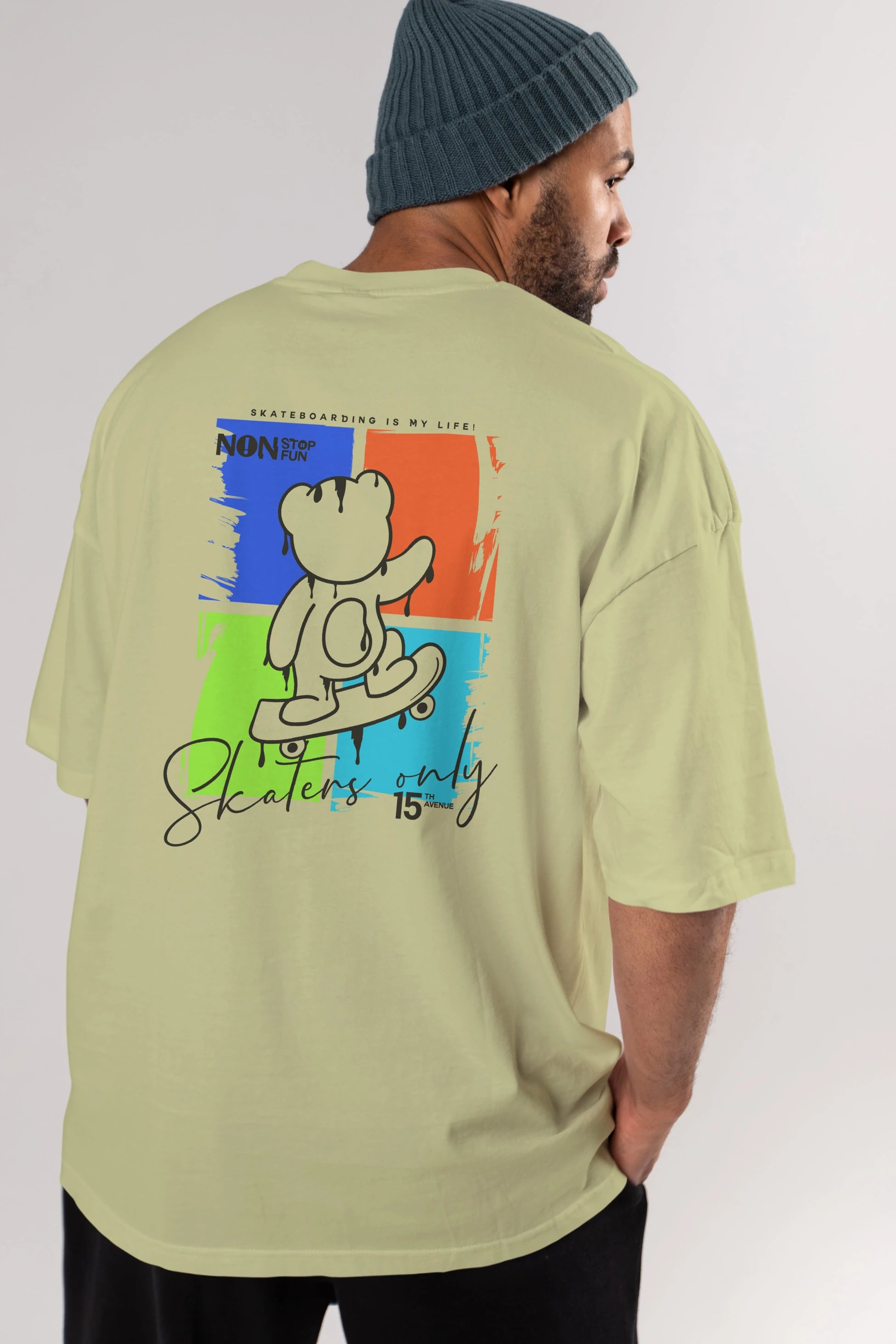 Skaters Only Bear Arka Baskılı Oversize t-shirt Erkek Kadın Unisex