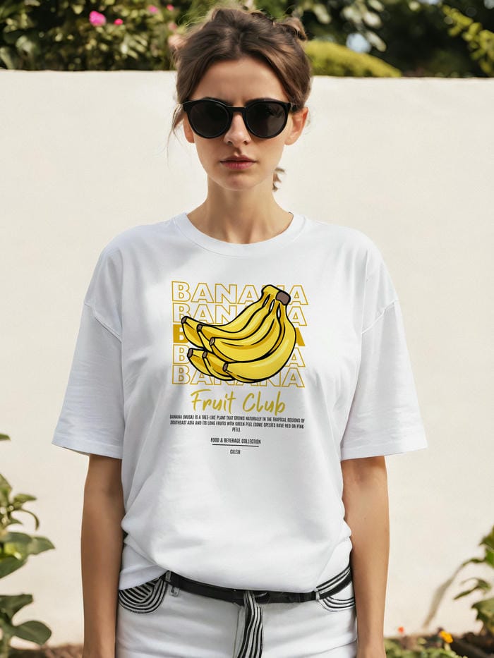 Banana Ön Baskılı Oversize t-shirt Erkek Kadın Pamuk Bisiklet Yaka tişort