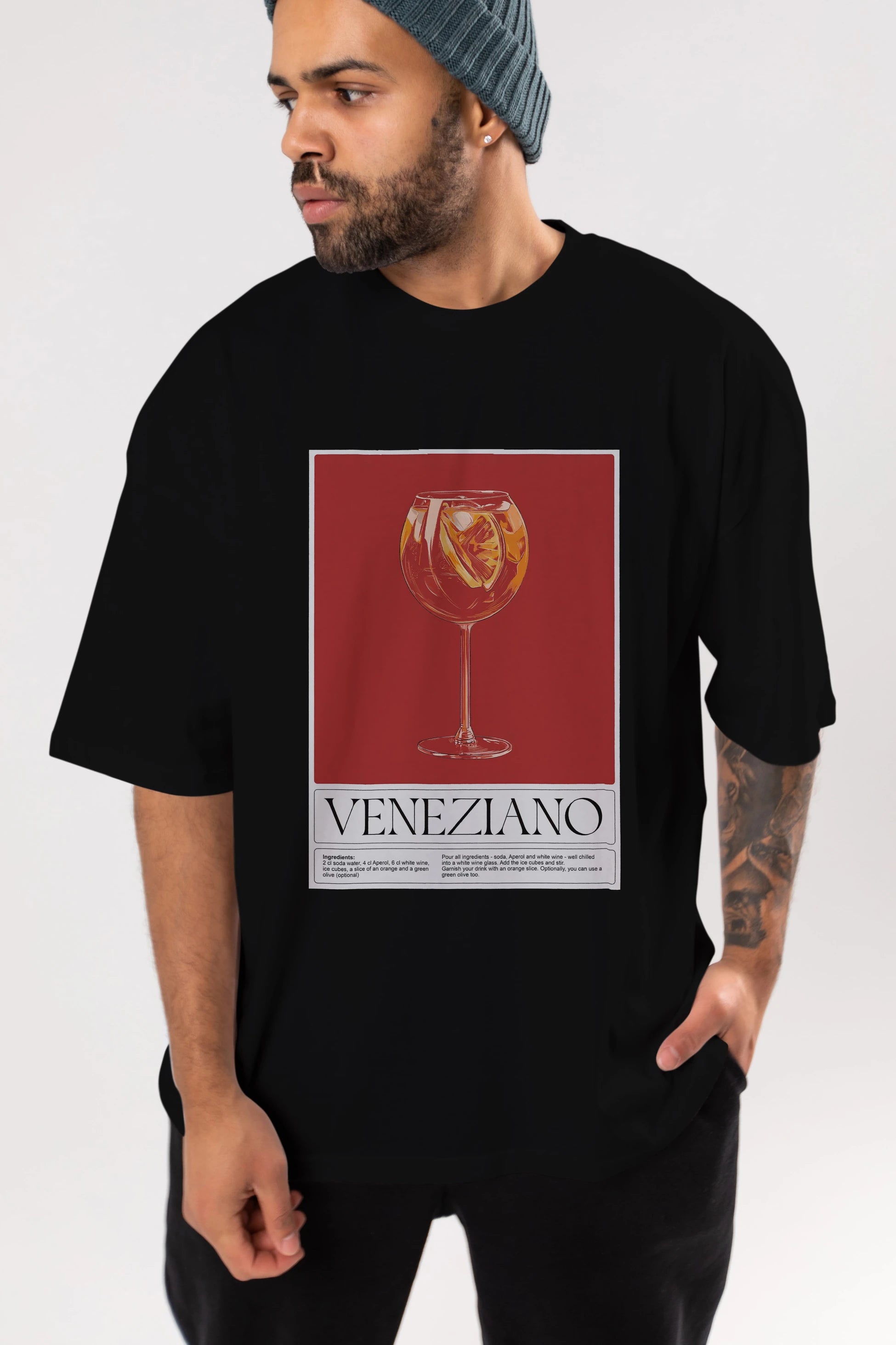 Veneziano Ön Baskılı Oversize t-shirt Erkek Kadın Unisex %100 Pamuk Bisiklet Yaka tişort