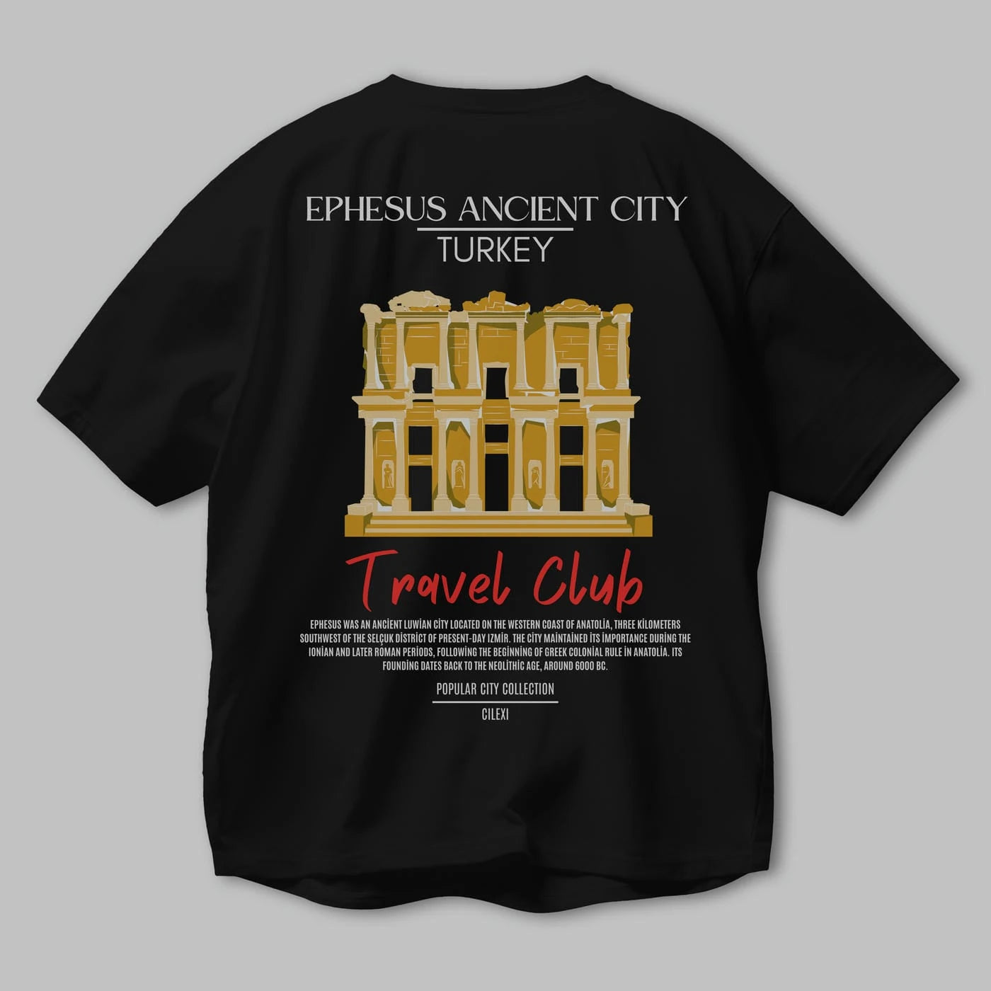Ephesus Ancient City Turkey Arka Baskılı Oversize t-shirt Erkek Kadın Pamuk Bisiklet Yaka tişort
