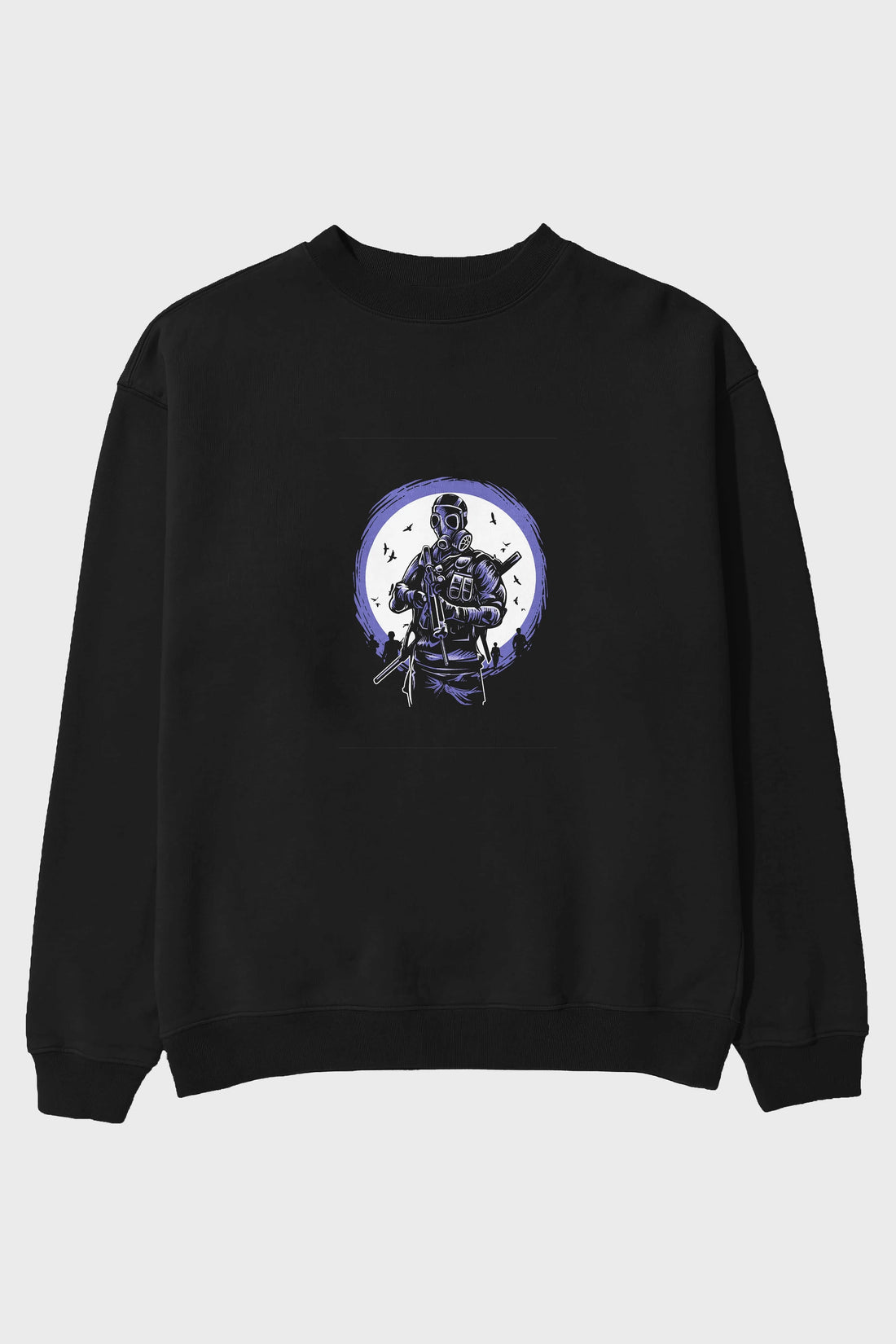 Gas Mask Soldier Ön Baskılı Oversize Sweatshirt Erkek Kadın Unisex