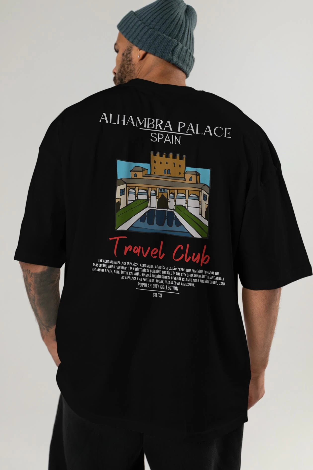 Alhambra Palace Spain Arka Baskılı Oversize t-shirt Erkek Kadın Pamuk Bisiklet Yaka tişort