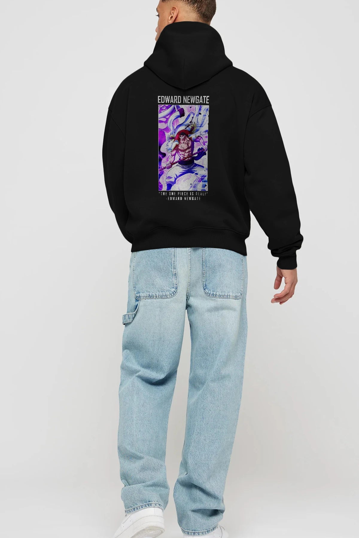 Edward Newgate Anime Arka Baskılı Hoodie Oversize Kapüşonlu Sweatshirt Erkek Kadın Unisex