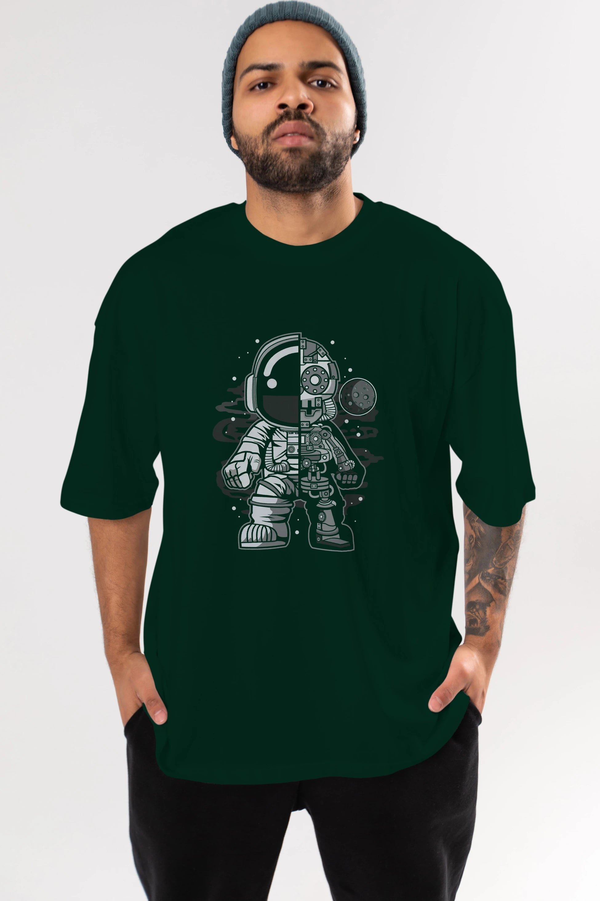 Astronaut Half Robot Ön Baskılı Oversize t-shirt Erkek Kadın Unisex