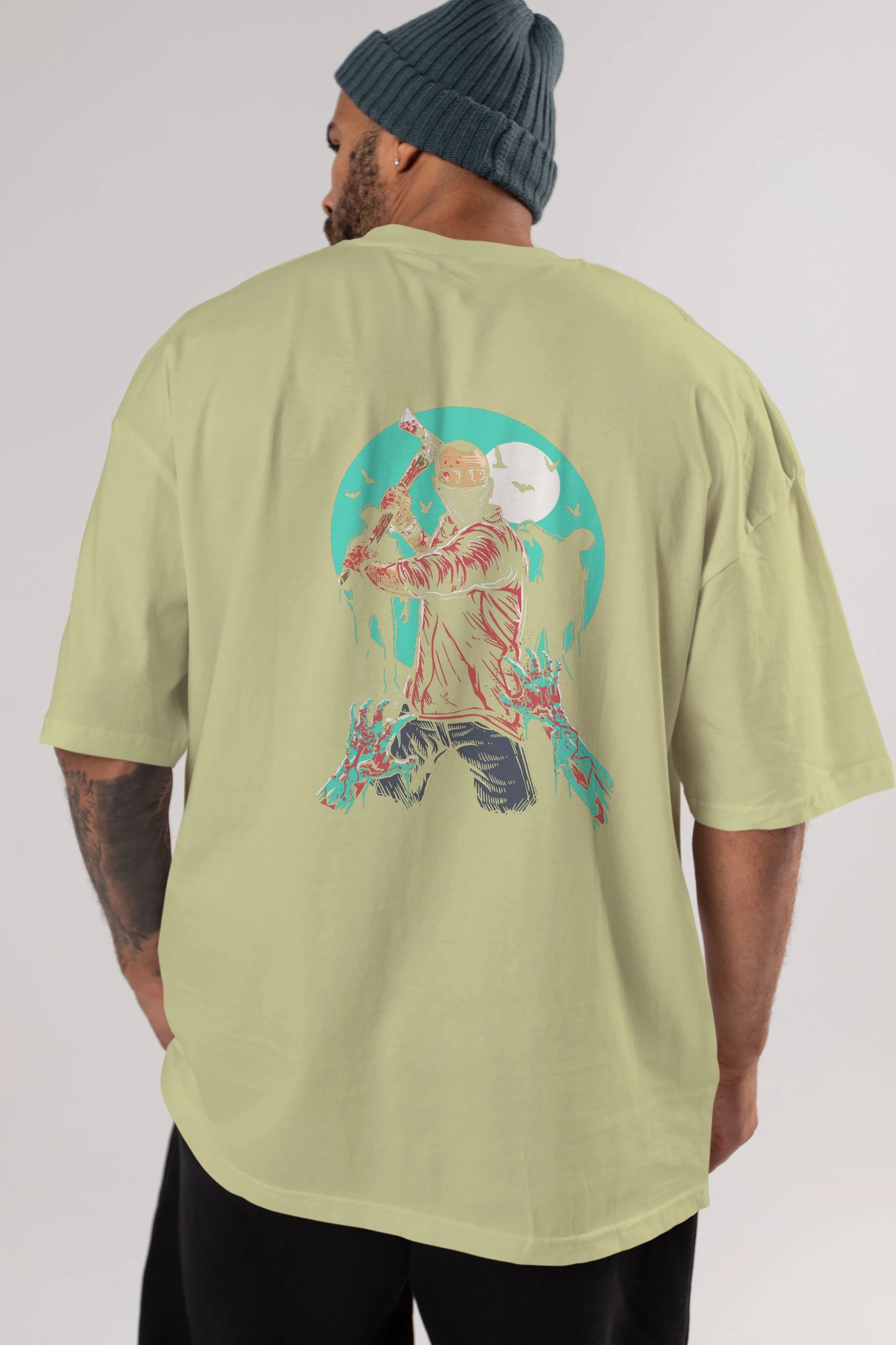 Zombie Killer Arka Baskılı Oversize t-shirt Erkek Kadın Unisex %100 Pamuk