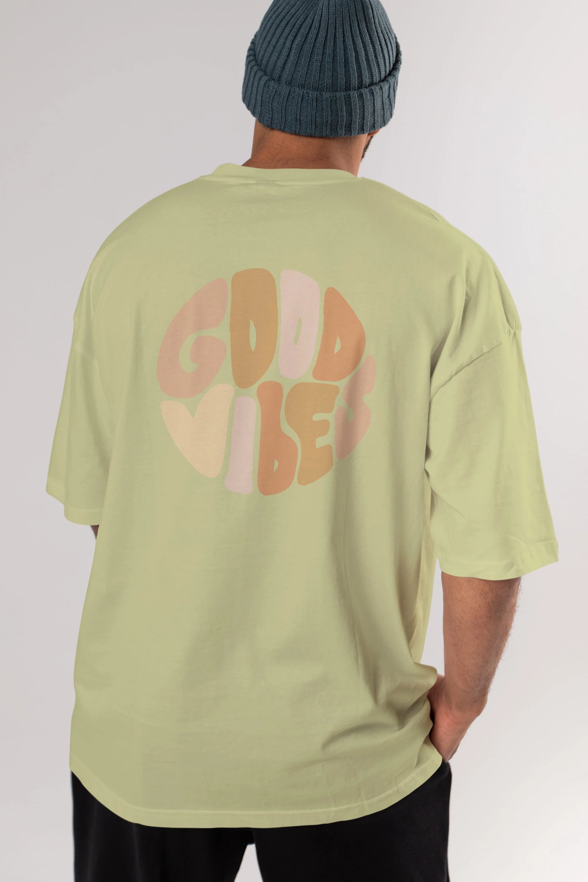 Good Vibes Yazılı 3 Arka Baskılı Oversize t-shirt Erkek Kadın Unisex