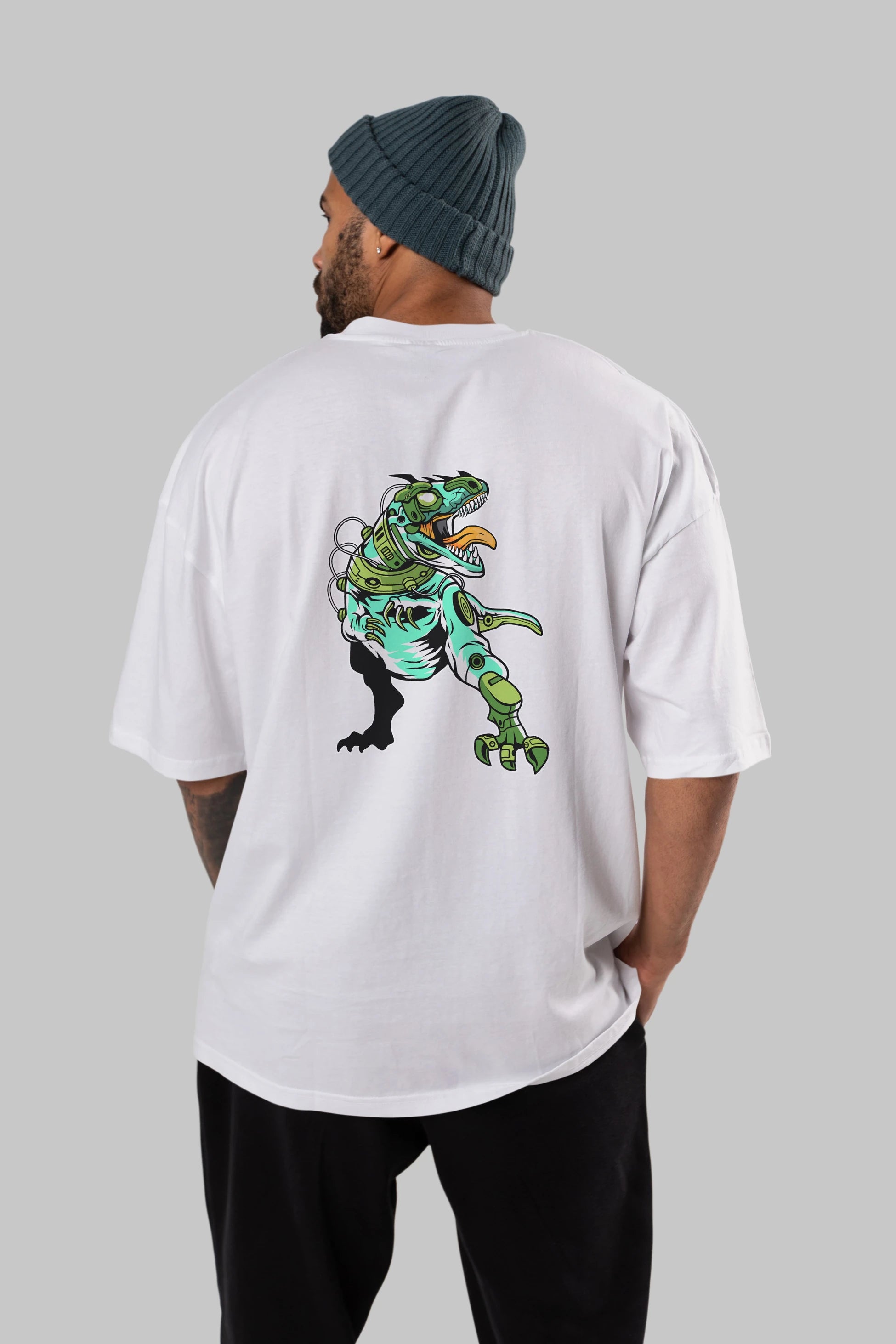 Trex Robot Arka Baskılı Oversize t-shirt Erkek Kadın Unisex %100 Pamuk tişort