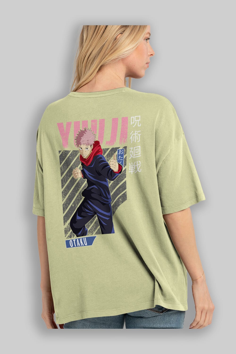 Yuuji Itadori Anime Arka Baskılı Oversize t-shirt Erkek Kadın Unisex
