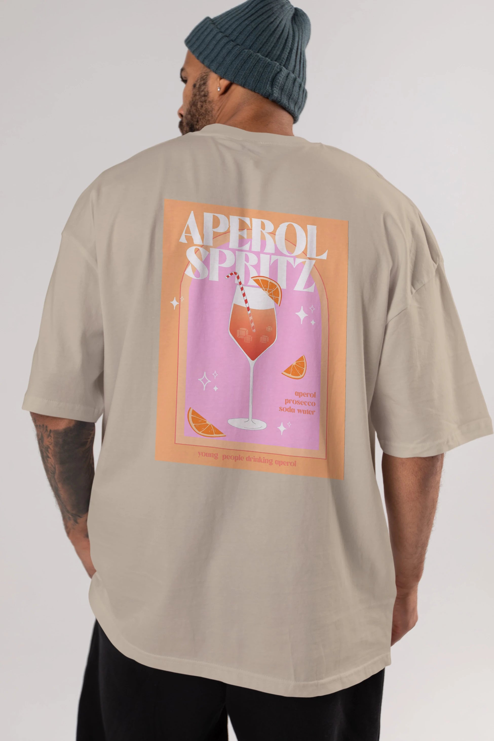 Aperol Spritz 2 Arka Baskılı Oversize t-shirt Erkek Kadın Unisex %100 Pamuk Bisiklet Yaka tişort