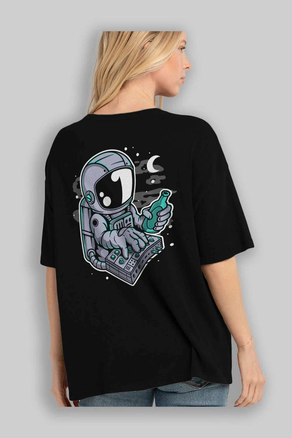 Astronaut Synth Arka Baskılı Oversize t-shirt Erkek Kadın Unisex