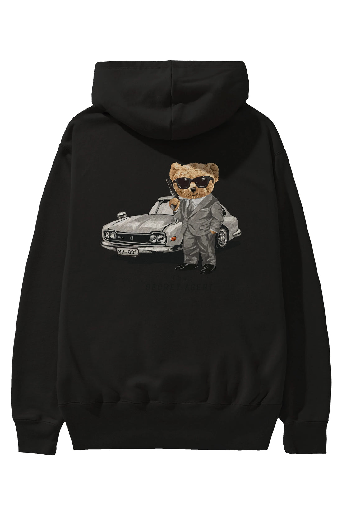 Teddy Bear The Secret Agent Arka Baskılı Hoodie Oversize Kapüşonlu Sweatshirt Erkek Kadın Unisex