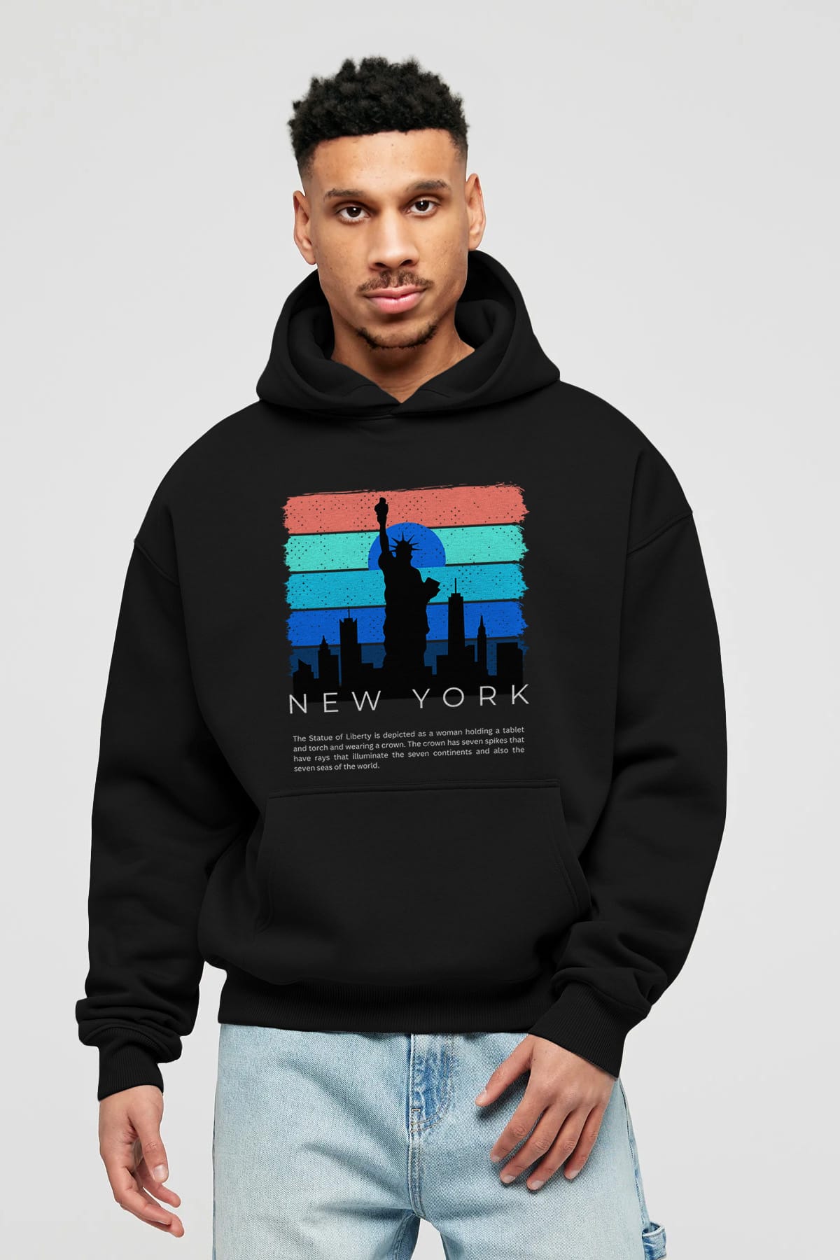 New York Yazılı Ön Baskılı Oversize Hoodie Kapüşonlu Sweatshirt Erkek Kadın Unisex