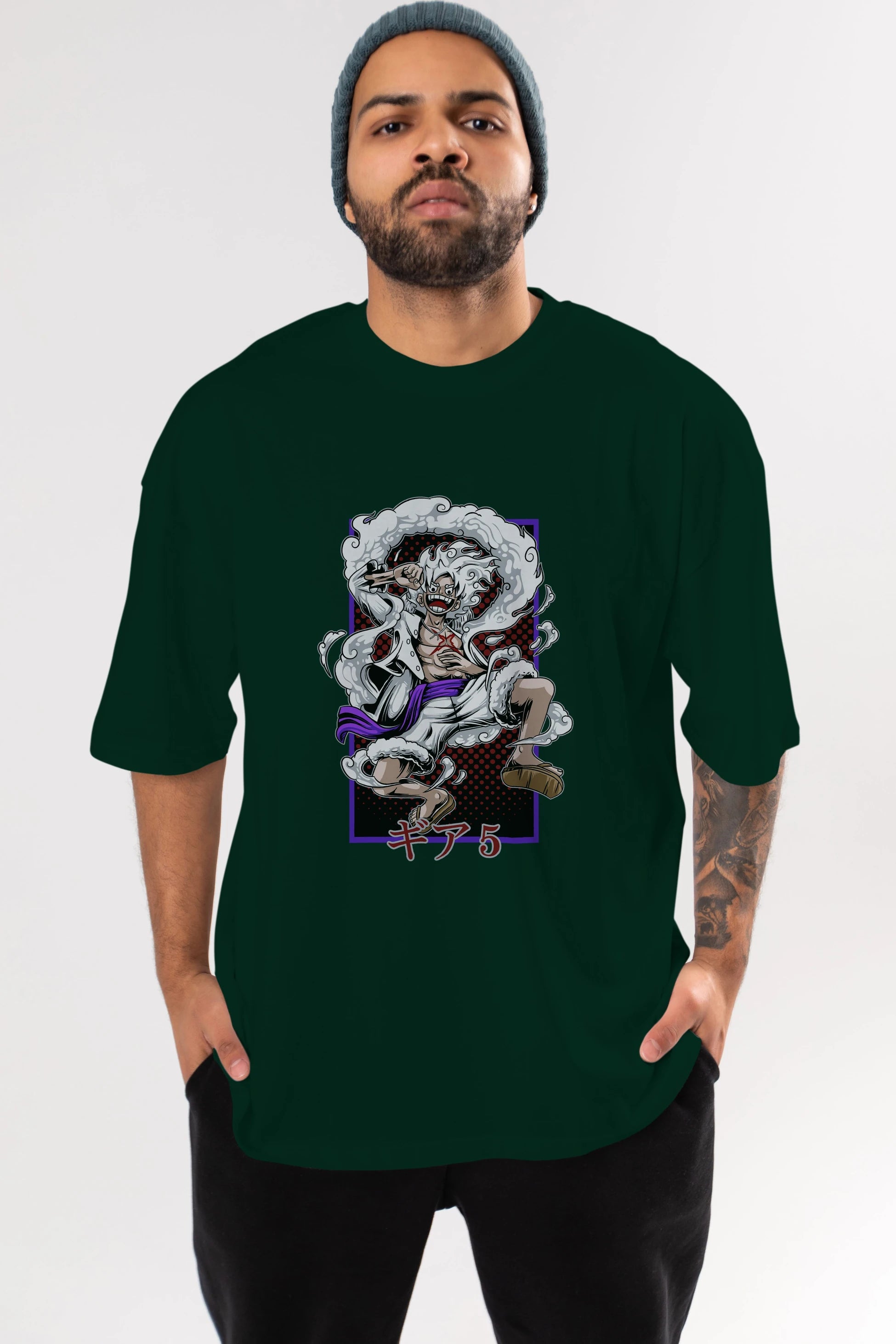 MONKEY D. LUFFY GEAR5 Anime Ön Baskılı Oversize t-shirt %100 pamuk Erkek Kadın Unisex