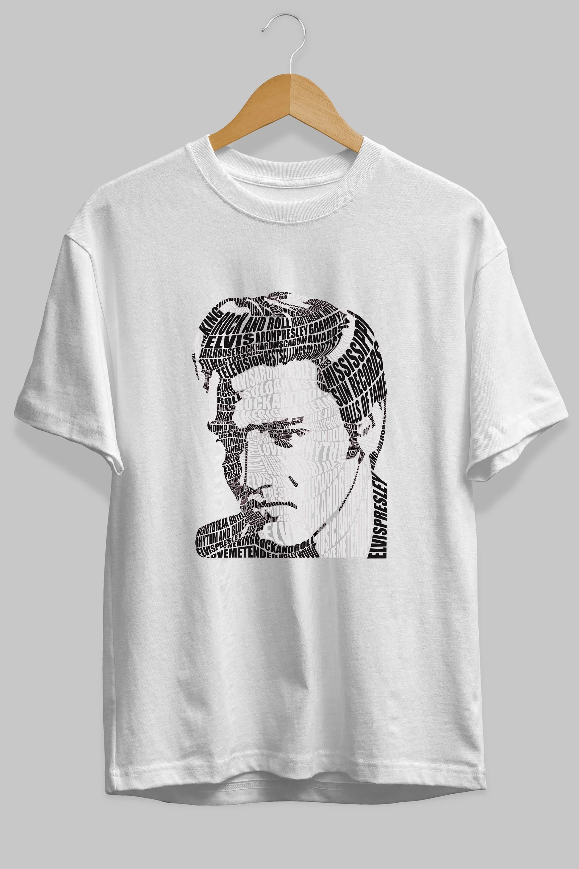 Elvis Presley Calligram Ön Baskılı Oversize t-shirt %100 pamuk Erkek Kadın Unisex