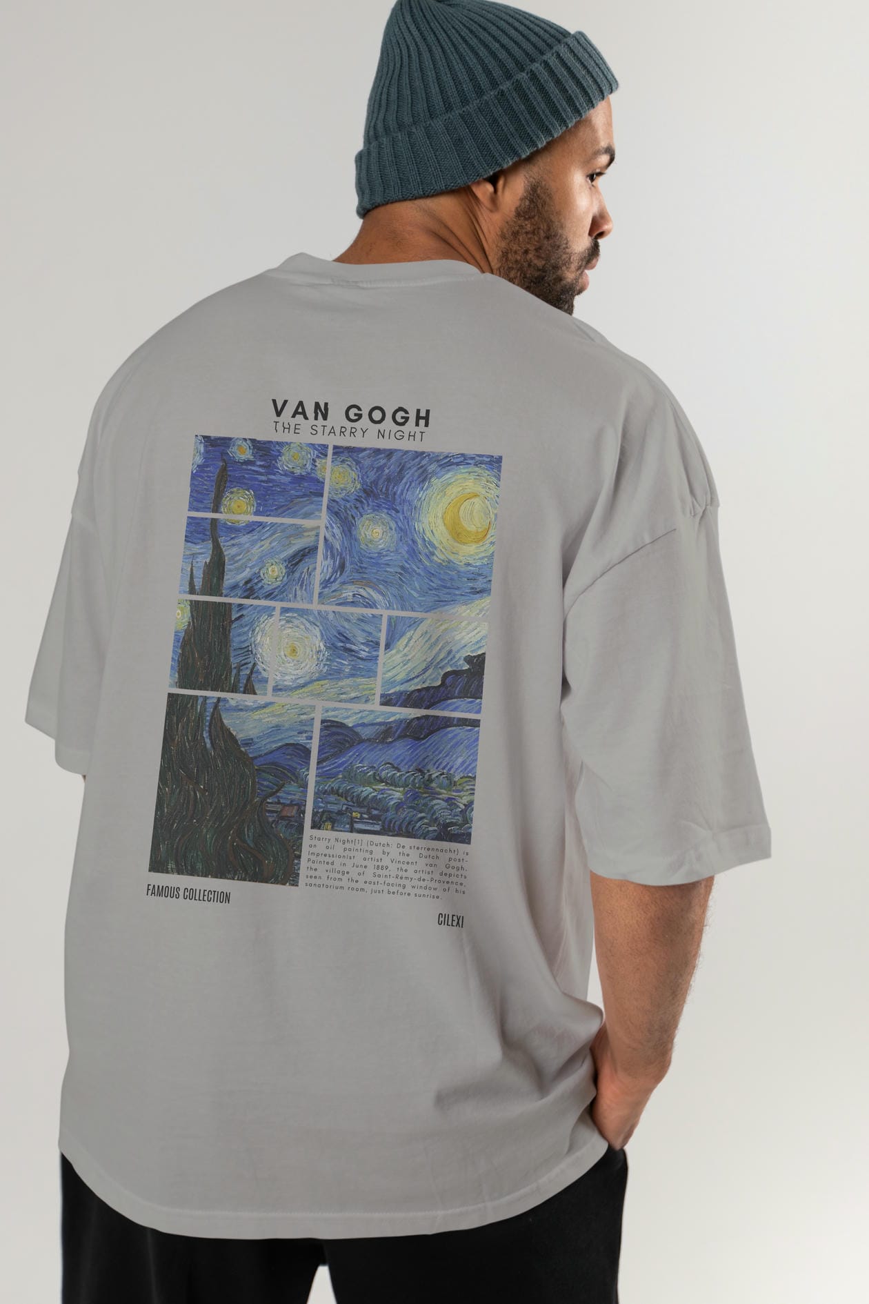 Van Gogh The Starry Night Arka Baskılı Oversize t-shirt Erkek Kadın Bisiklet Yaka Pamuk tişort