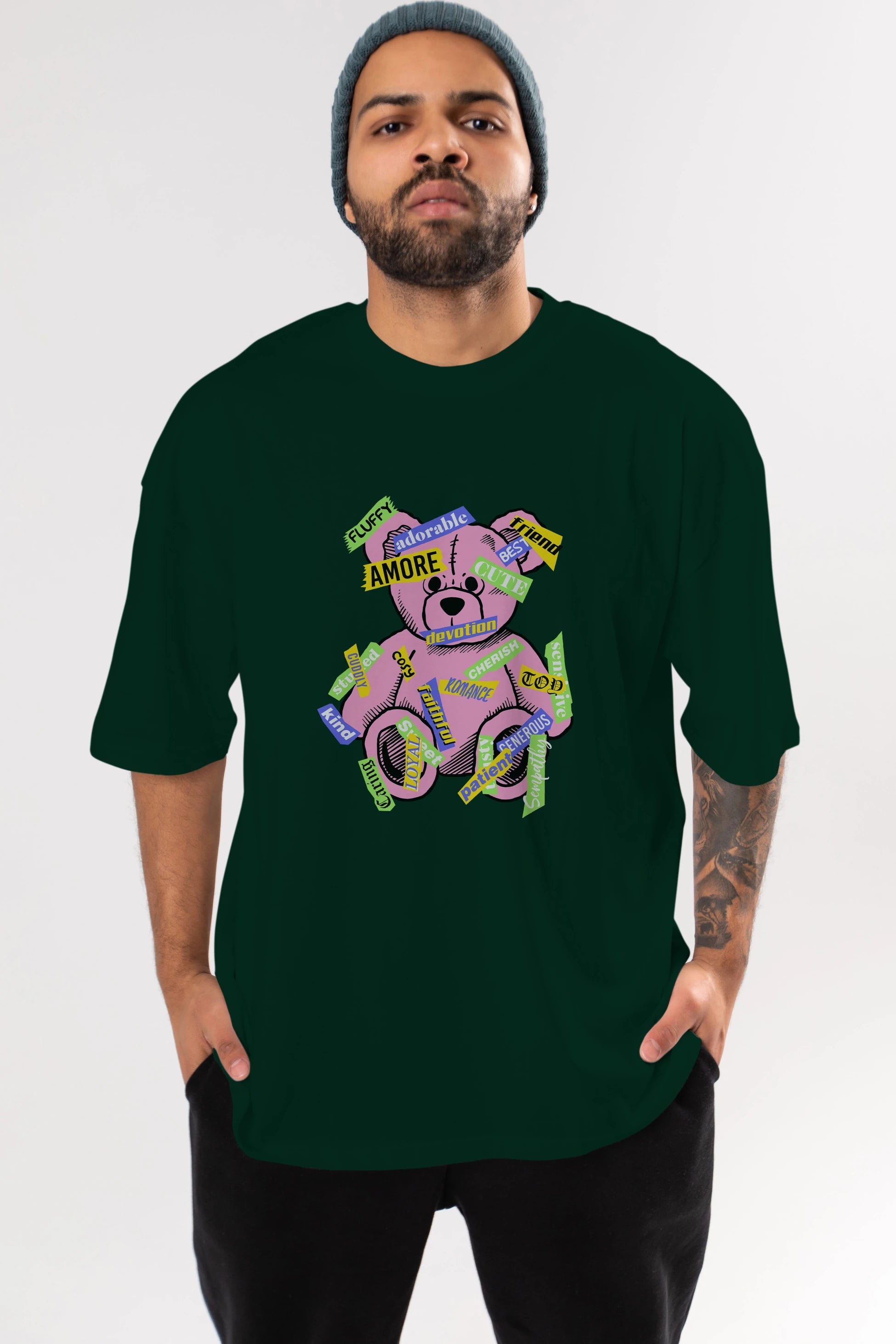 Teddy Bear Cute Ön Baskılı Oversize t-shirt Erkek Kadın Unisex